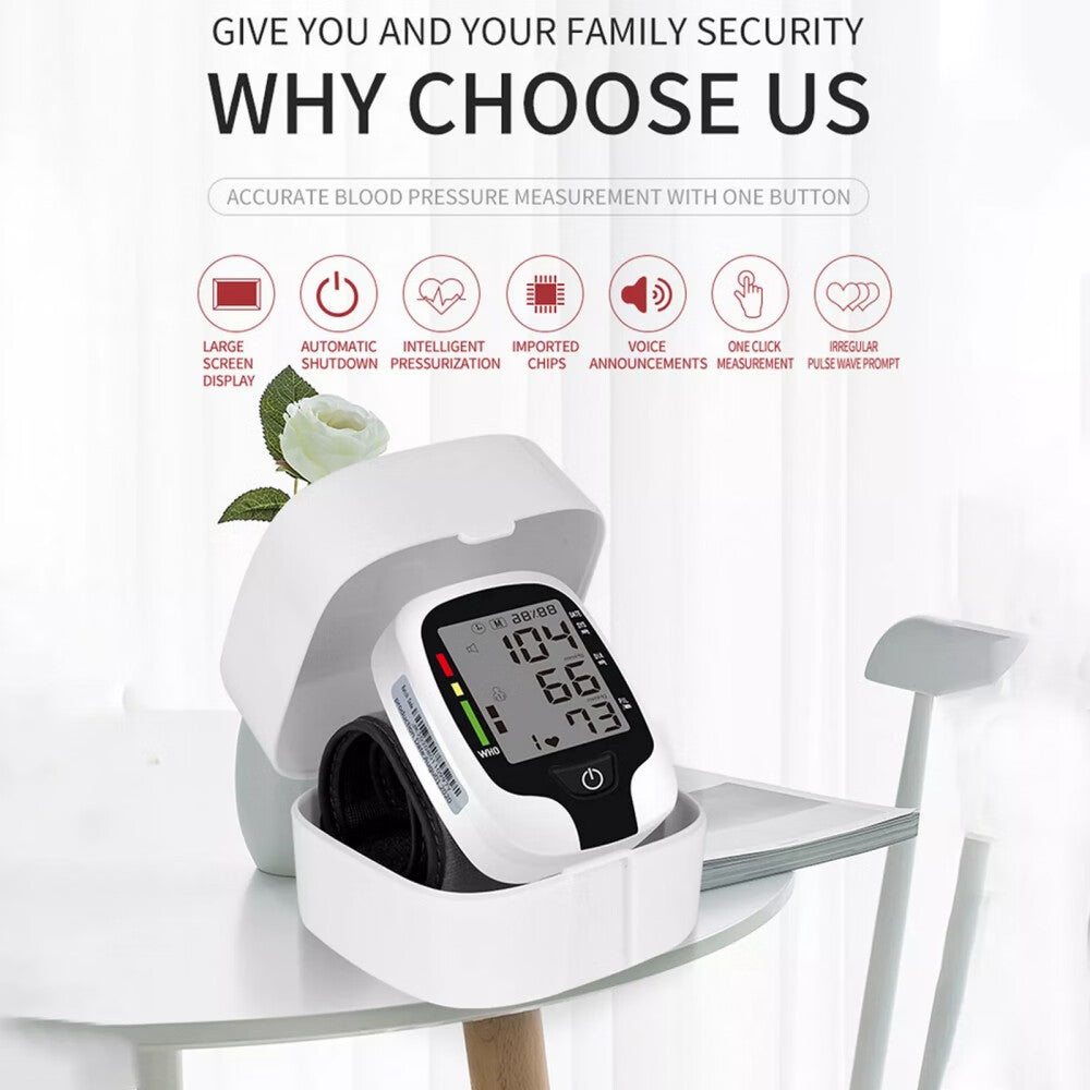 Talking Blood Pressure Monitor,Automatic Large LCD Display Adjustable Wrist Cuff,Electronic Rechargeable BP Monitors