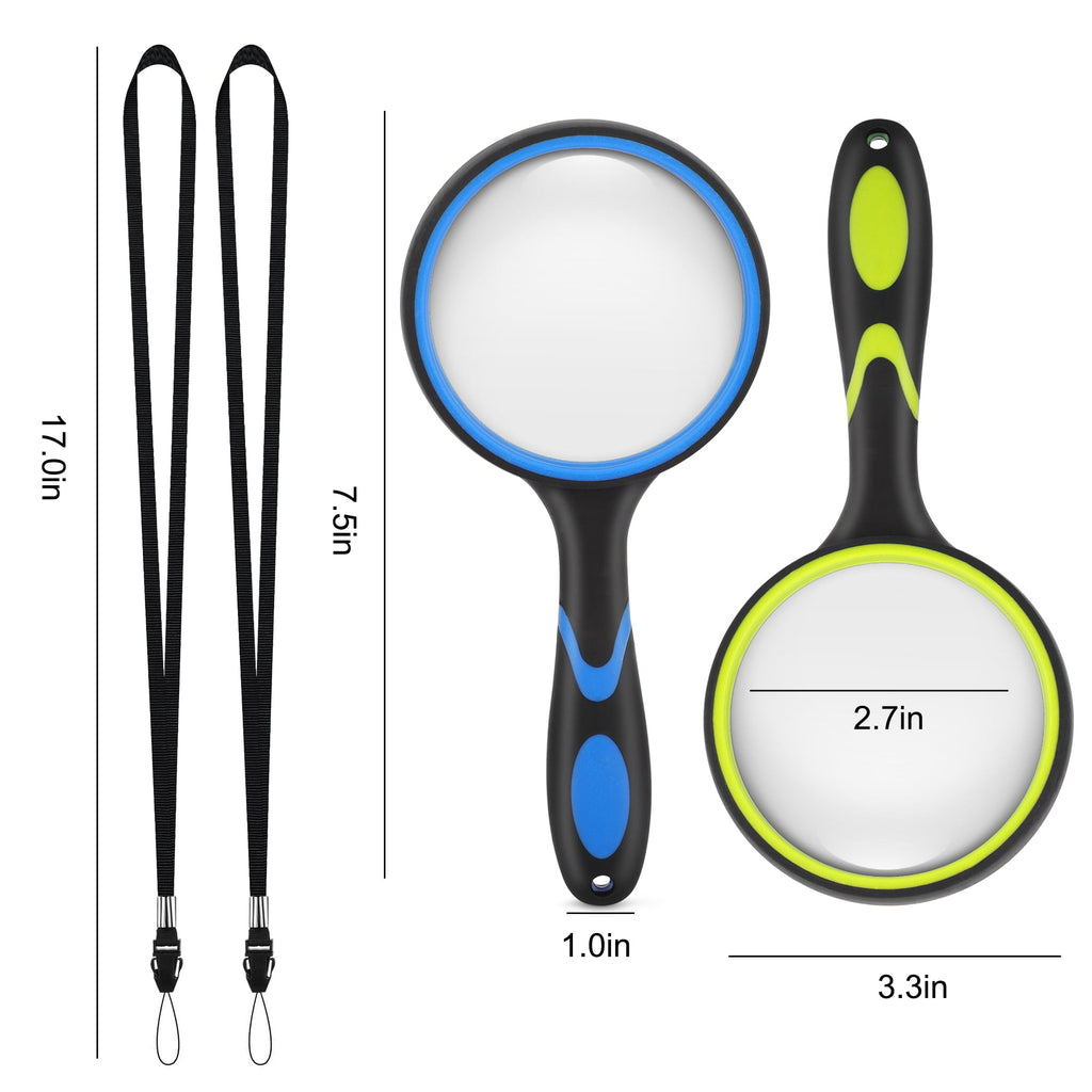10X Handheld Magnifying Glass, 2pcs Rubber Reading Magnifier for Science Class
