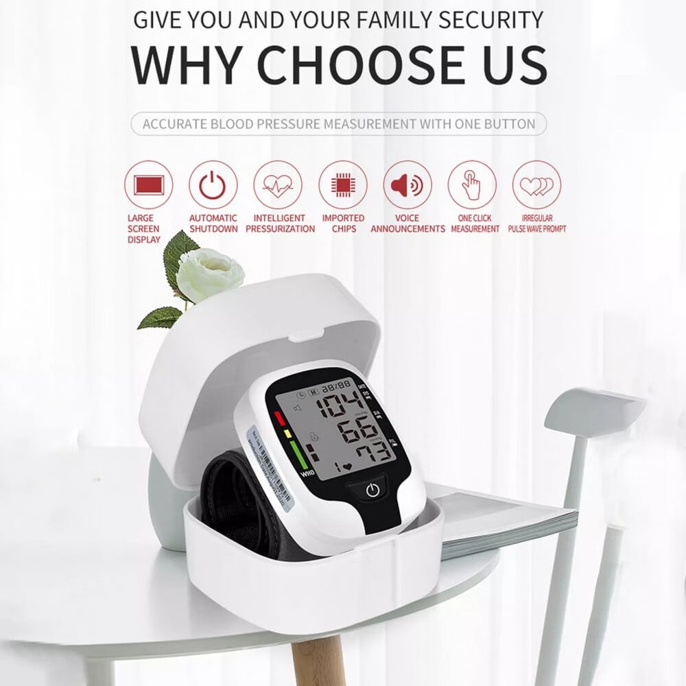 Talking Blood Pressure Monitor,Automatic Large LCD Display Adjustable Wrist Cuff,Electronic Rechargeable BP Monitors
