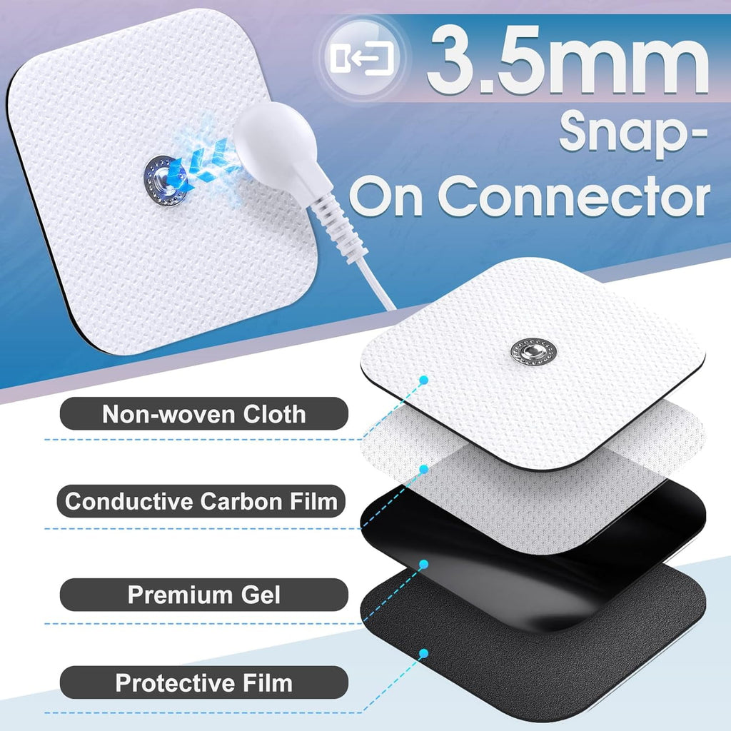 TENS Unit Replacement Pads, 40PCS 3.5mm Snap Electrode Pads, Self-Adhesive Electrode Reuse More Than 30 Times, Compatible with TENS Devices with 3.5mm Connetor