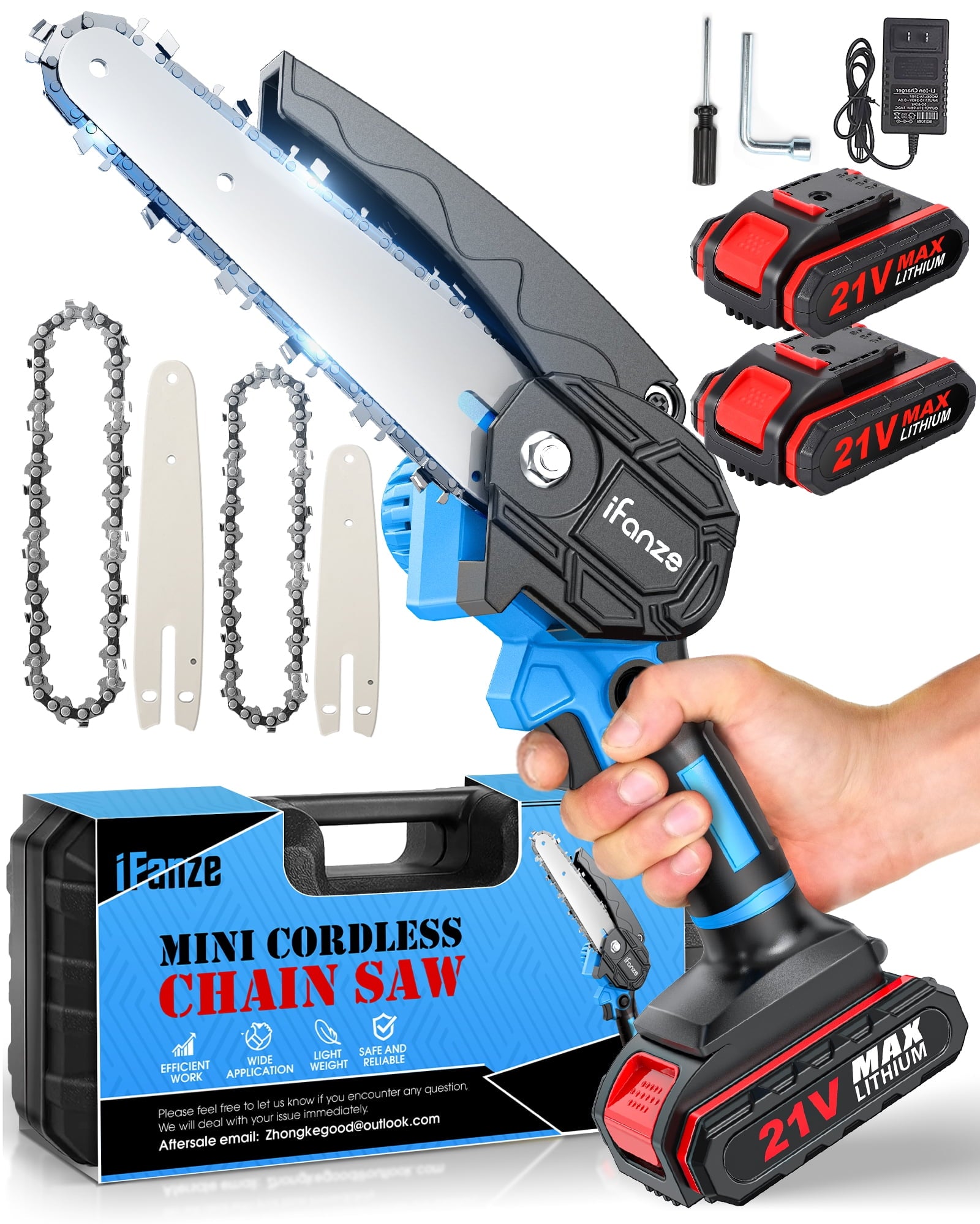 iFanze 6 inch & 4 inch Mini Chainsaw, 2-in-1 Cordless Power Chainsaws with 2 Rechargebale Battery, Electric Pruning Saw for Garden Outdoor Tree Trimming Branch Wood Cutting