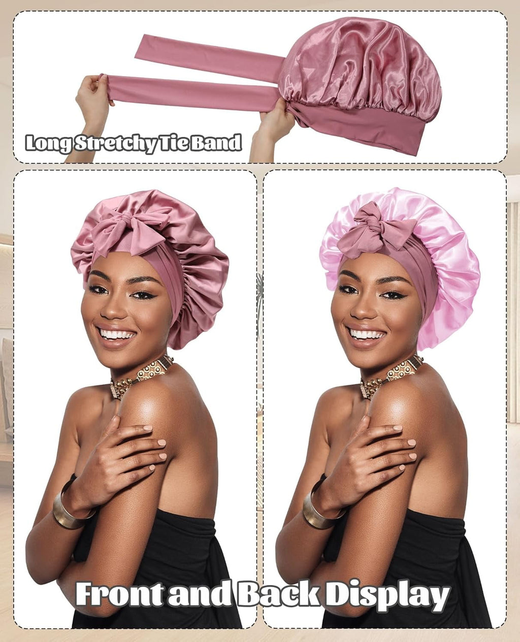 Satin Bonnet for Women,Bonnet for Sleeping,Sleep Cap Hair Bonnet with Elastic Tie Band for Curly Hair Night Cap