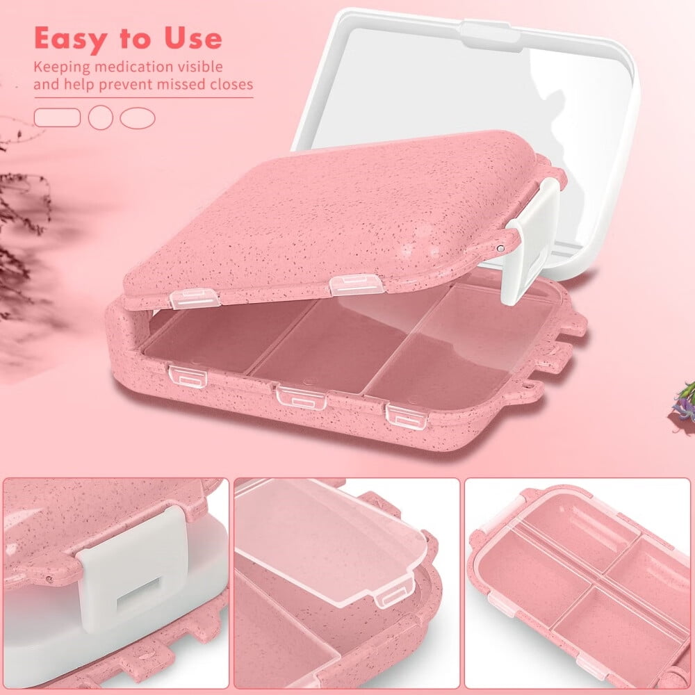 Pill Organizer,[2 Pack] Pill Cases,[Folding Design] Weekly Pill Case Organizer 7 Day,8 Compartments Portable Travel Pill Box for Pocket Purse Medicine Vitamin Holder Container