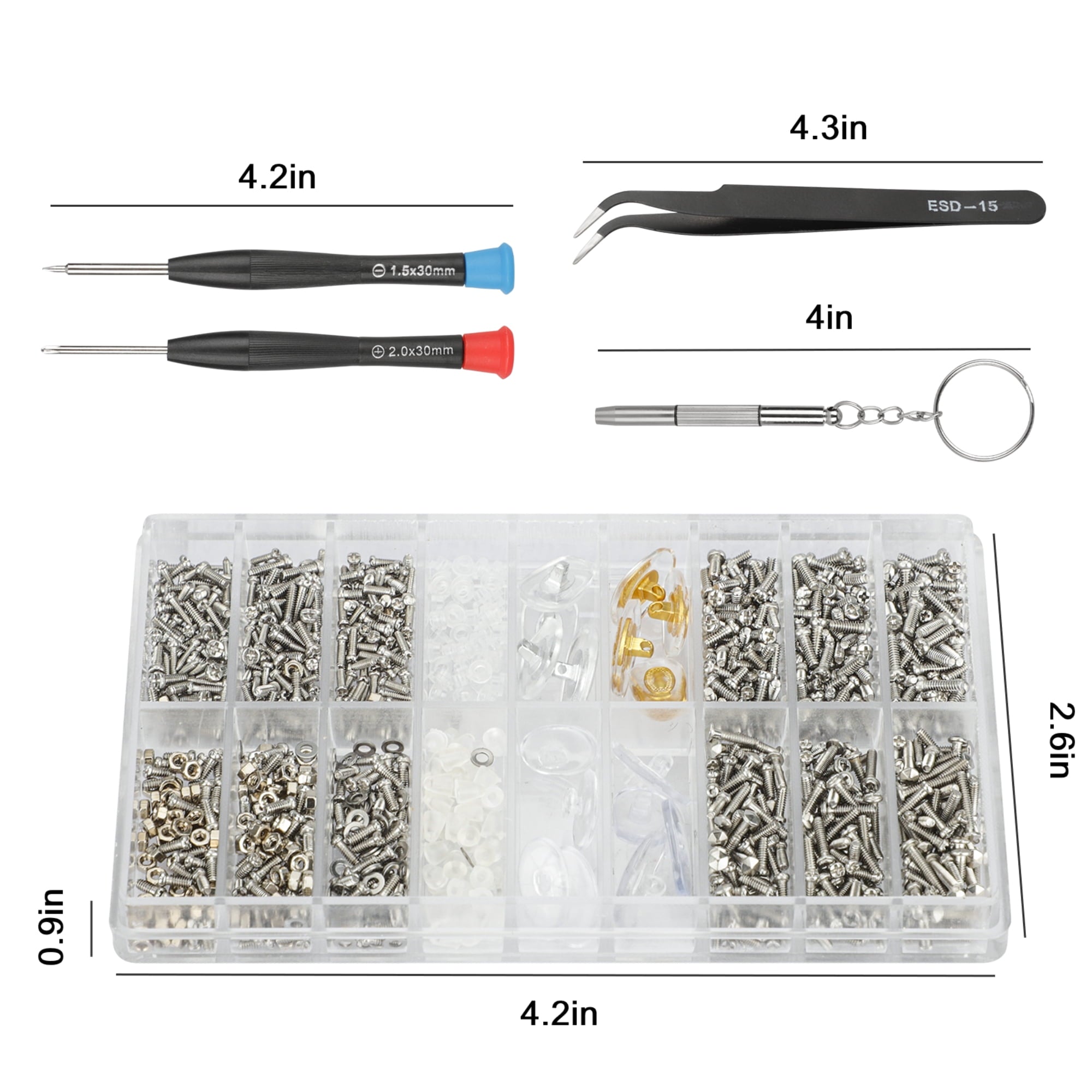 DISEN Eyeglass Repair Kit, Precision Glasses Screws and Nuts, Nose Pads Set with Tweezer, for Spectacles, Watch, Clock