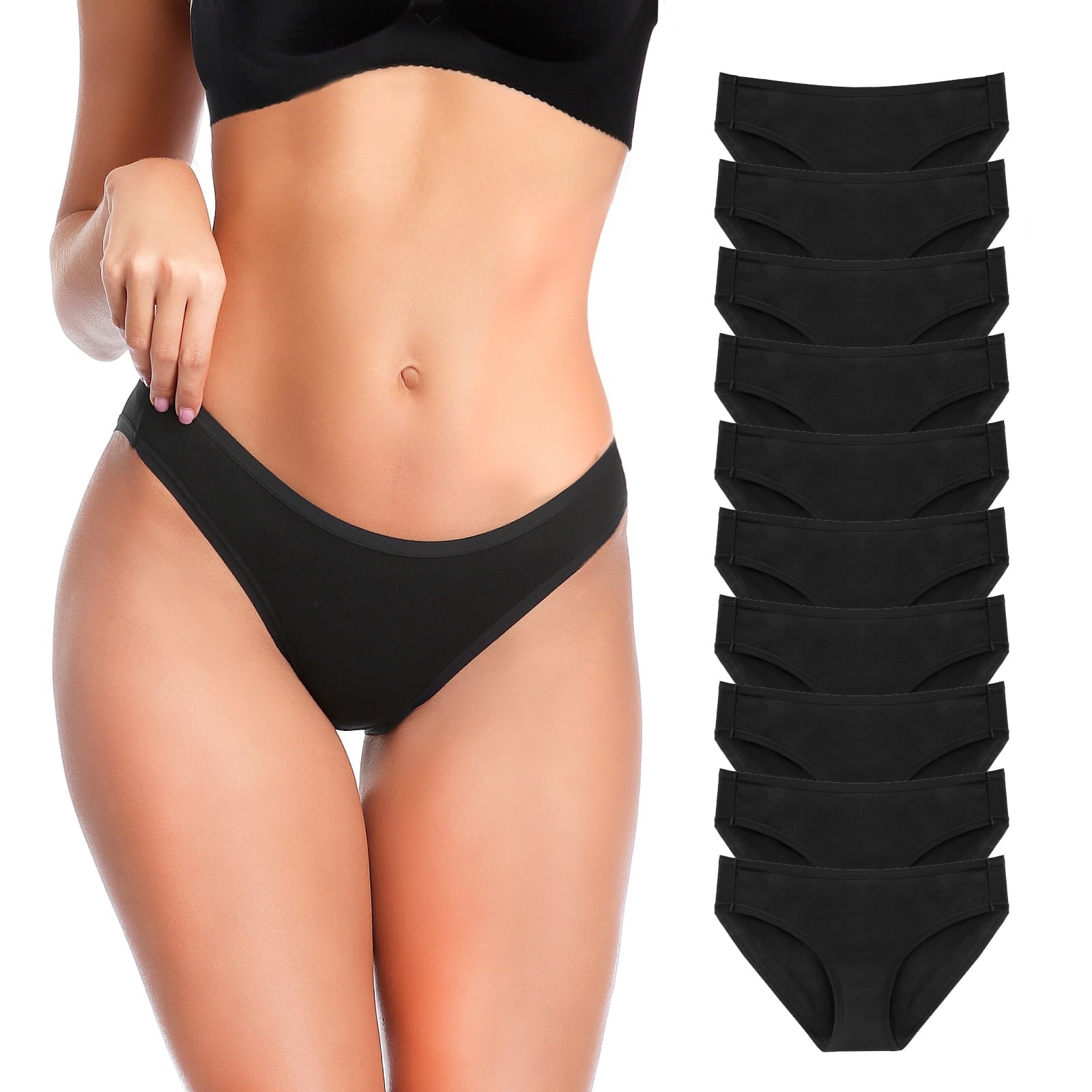 10 Pack Cotton Bikini Underwear for Women,Seamless Panties for Girls,Ladies Solid Soft Stretchy Briefs,Black,XXL