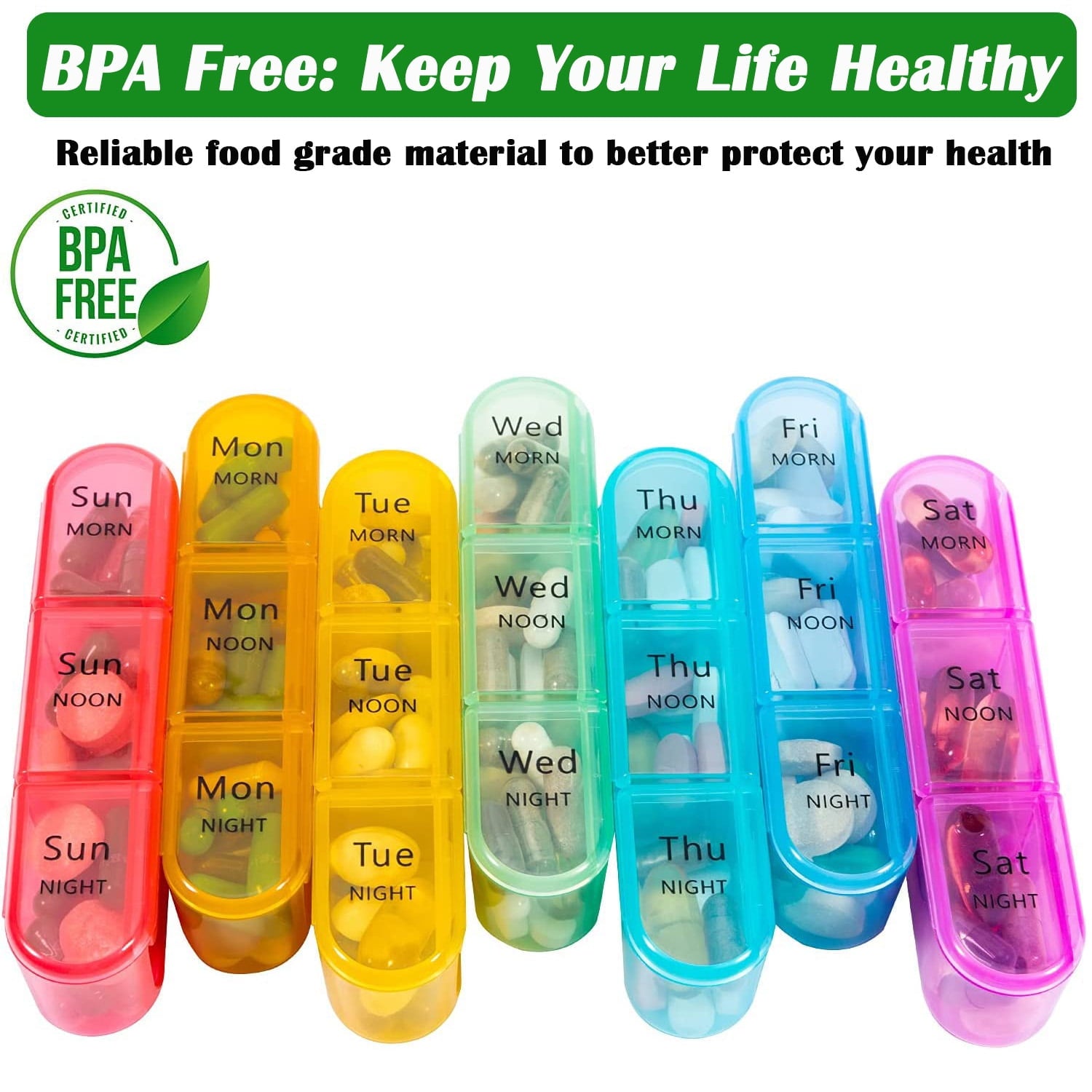 Pill Organizer, Weekly Large Pill Planner 4 Times a Day, Assorted Colors Pill Box with 28 Compartment, Removable Medicine Organizer for Daily Vitamin & Fish Oil, Great for Travel