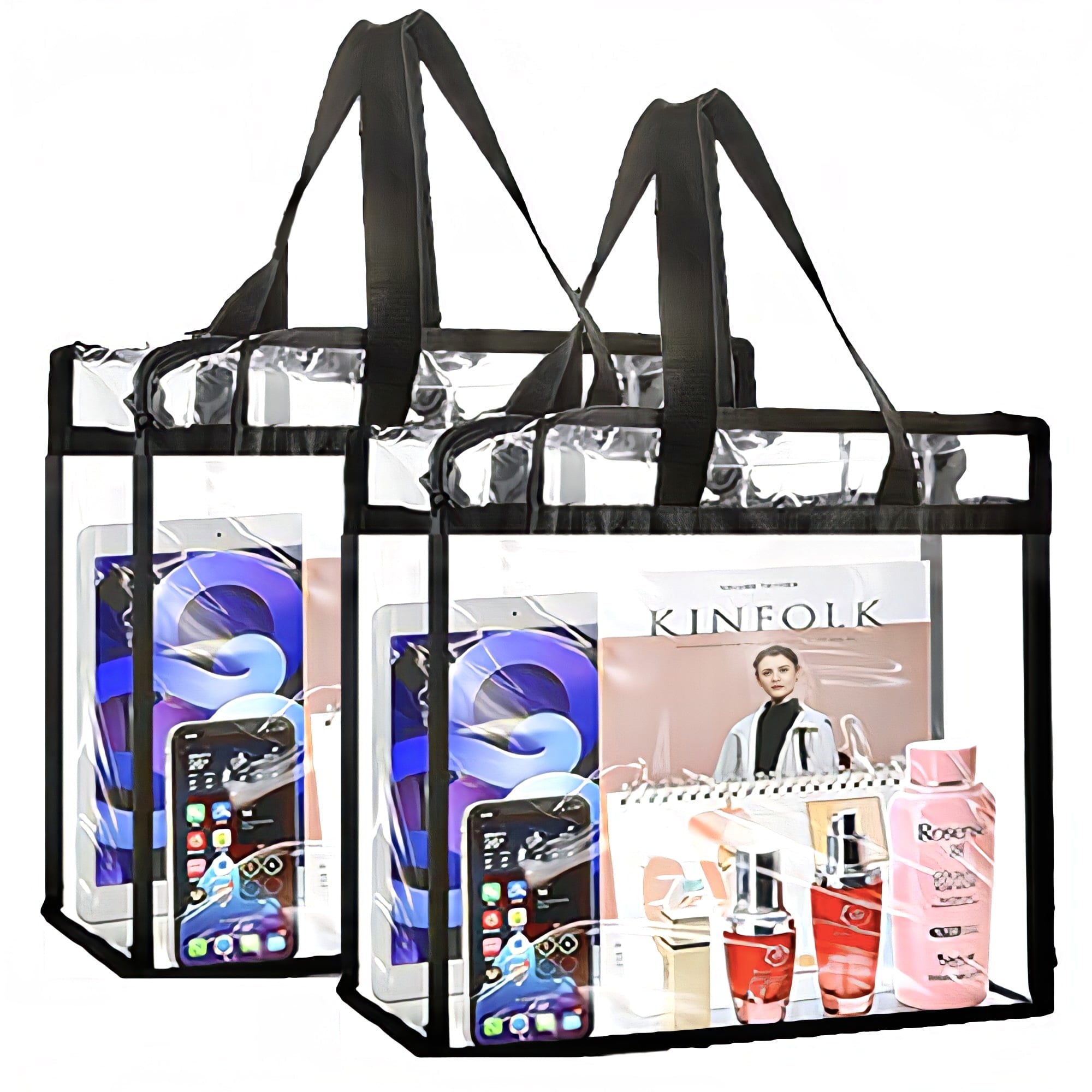2 Pack Stadium Approved Clear Tote Bags, 12x6x12 Large Plastic Beach Bags with Handles