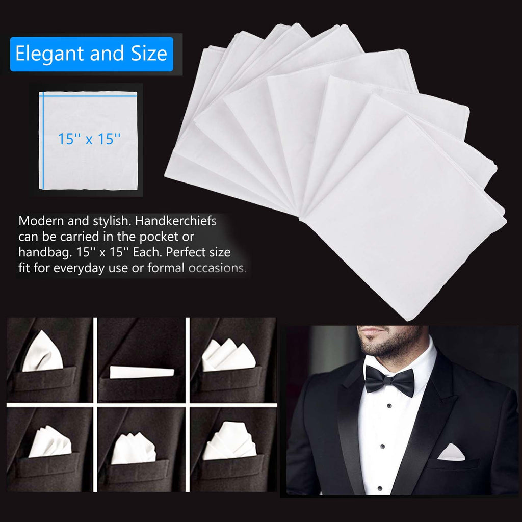 DISEN Mens Handkerchiefs, 13Pcs Men's Pure White 100% Cotton Handkerchief, Soft Pocket Square Hankies 15 x 15 inches