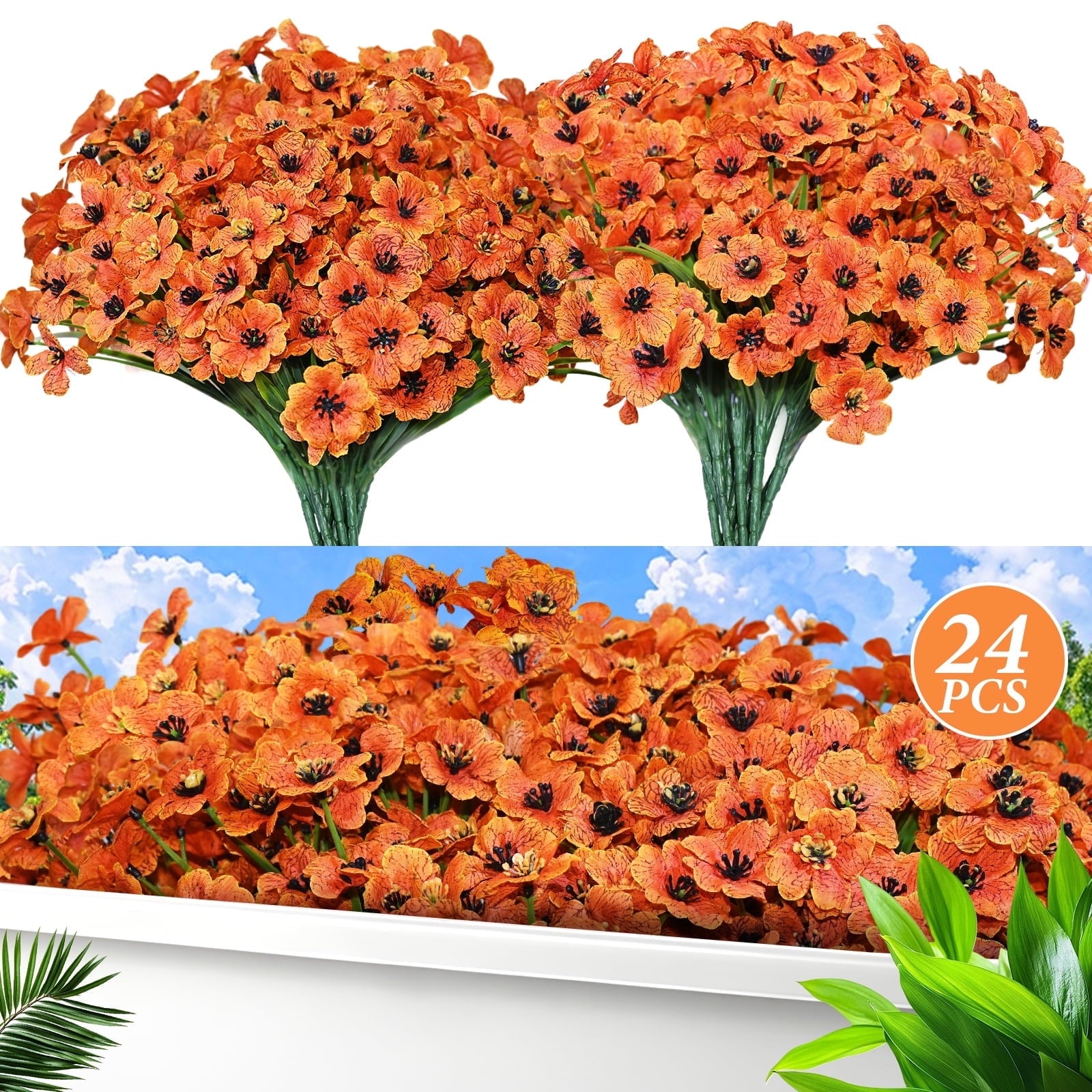 simeccom 24 Bundles Fall Artificial Flowers Outdoor£¬Faux UV Resistant Fake Flowers Fake Plastic Plants Flower for Spring Summer Decoration for Outside Home Patio Garden Decor