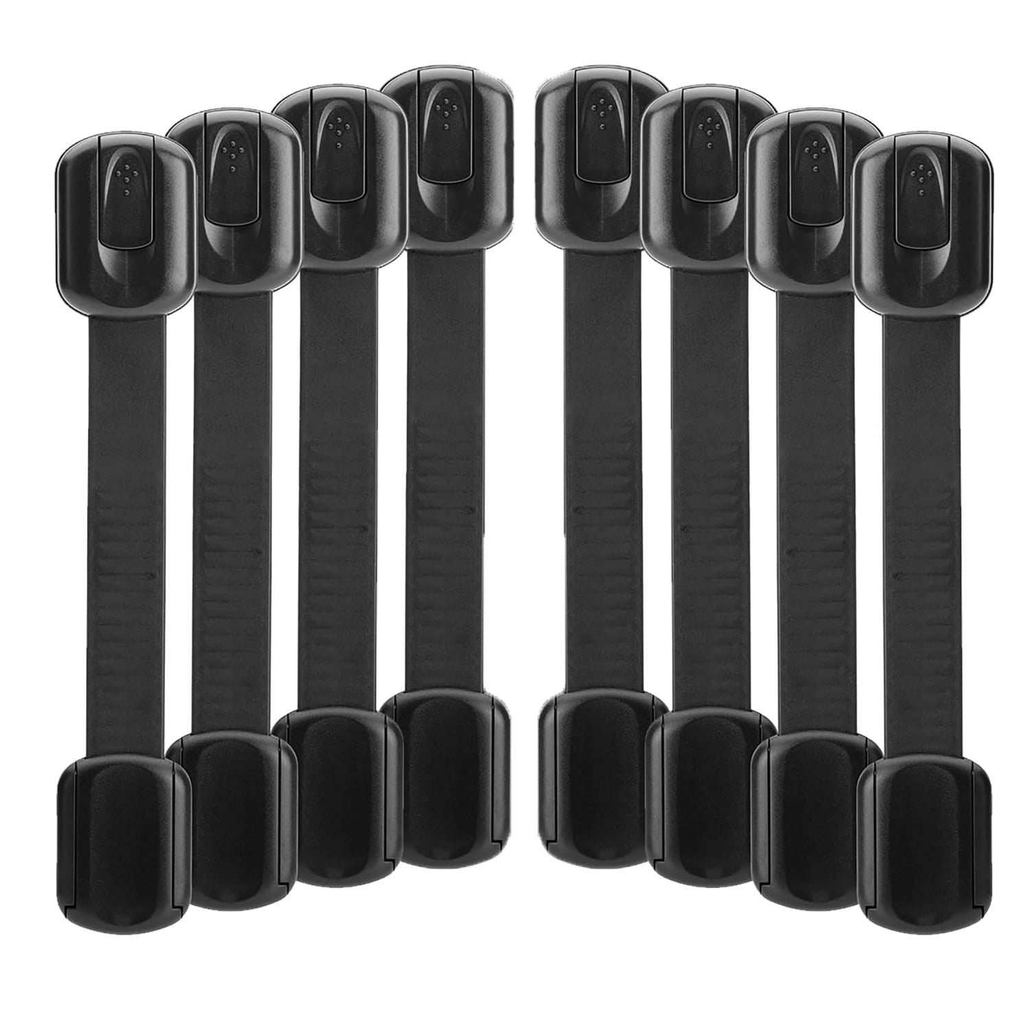 12 Pack Black Child Baby Safety Cabinet Locks - Adjustable Strap Baby Proof Latches with No Trapped Fingers for Cupboard Drawers Closet Toilet Seat Oven and Fridge