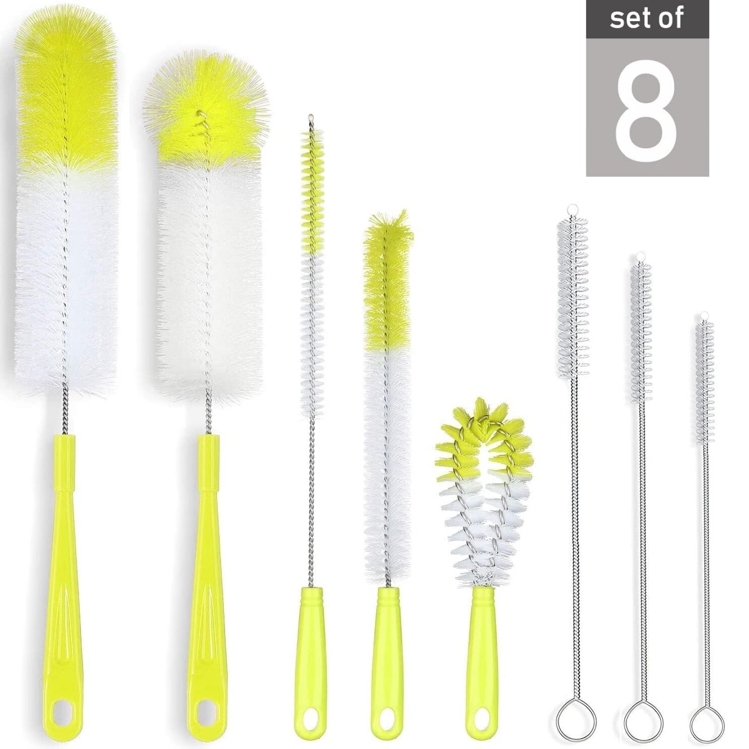 8-Pack Bottle Cleaning Brush Set - Long Handle Baby Bottle Cleaner for Washing Narrow Wine/Beer Bottle,Thermos,Hummingbird Feeder,Sports Well,Plus Kettle/ Straw Brush