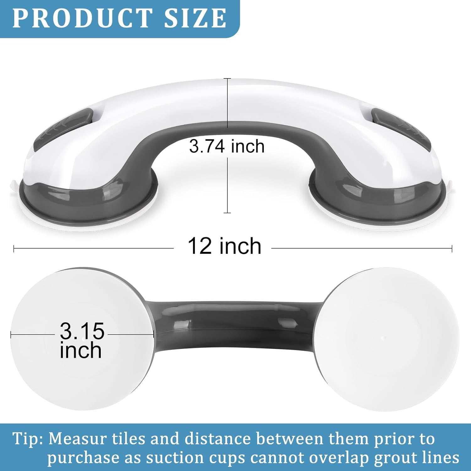 Shower Handle Grab Bars Bathtubs - 2Packs 12inch for Bathroom with Strong Hold Suction Cup, Balance Bar Safety Hand Rail for Injury, Senior, Elderly Black