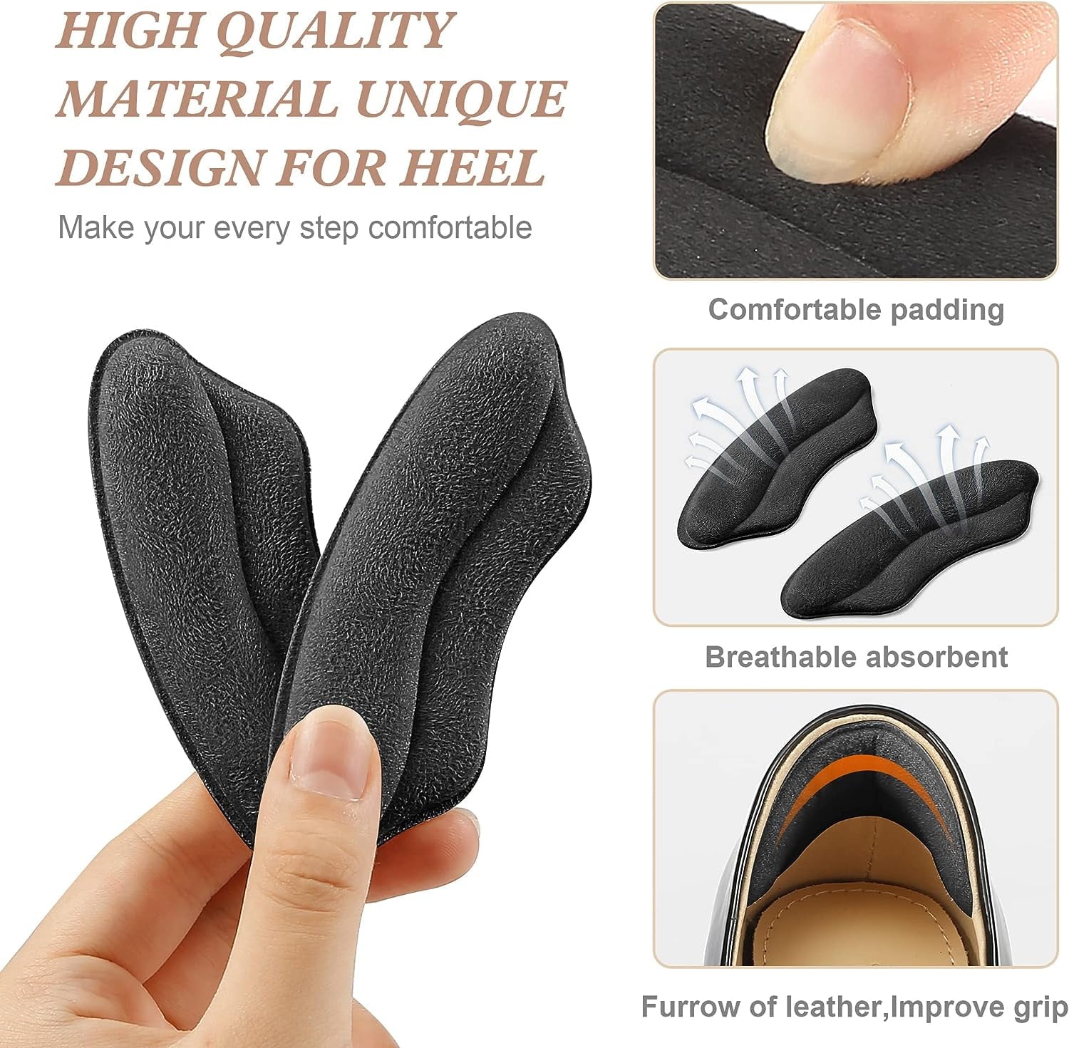 6 Pairs Heel Pads for Shoes That are Too Big, Heel Inserts for Women, Heel Grips for Womens Shoes Heel Protectors, Shoe Filler to Make Shoes Fit Tighter.(Black)