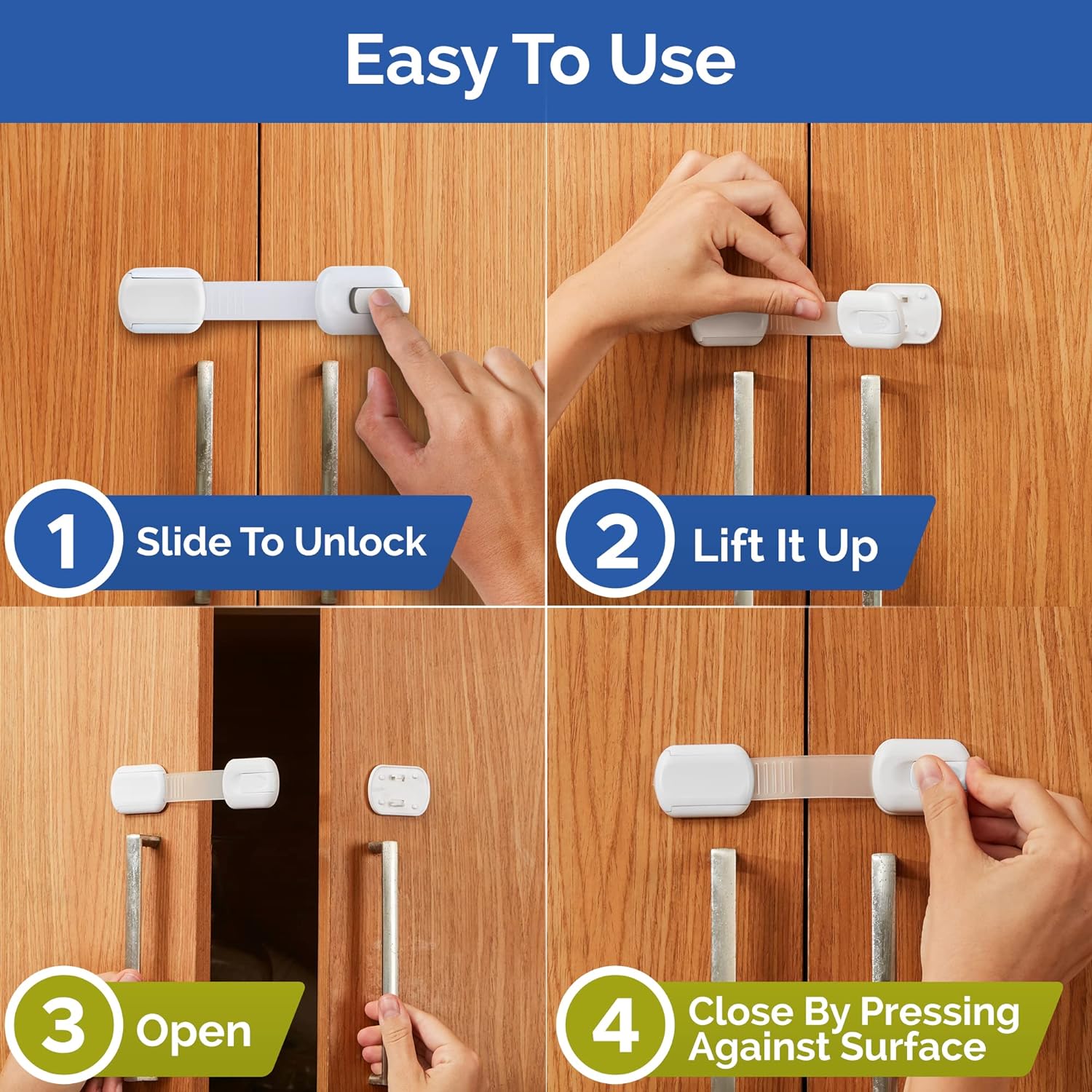 Child Safety Strap Locks (20 Pack) Baby Locks for Cabinets and Drawers, Toilet, Fridge & More. 3M Adhesive Pads. Easy Installation, No Drilling Required, White