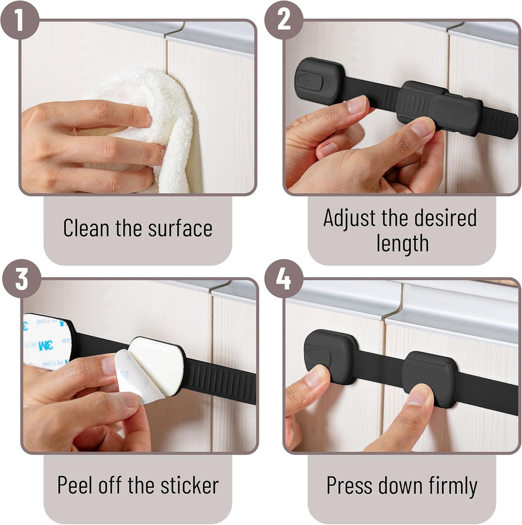 Child Safety Strap Locks, 12 Pack, Black, Baby Cabinet Locks, Toilet Locks Baby Proof, Child Proof Drawer Locks, Cabinet Baby Locks for Cabinets, Child Proof Cabinet Locks, Drawer Child Locks