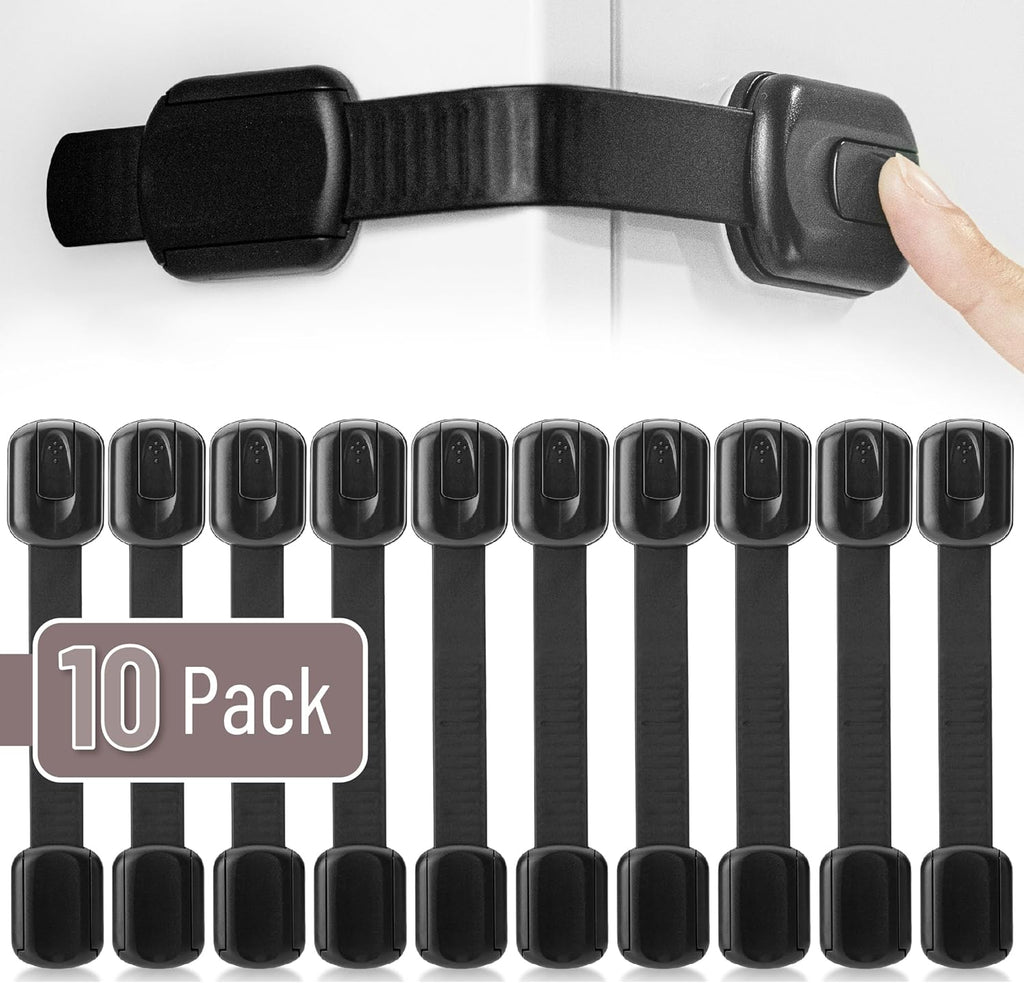 Child Safety Strap Locks, 12 Pack, Black, Baby Cabinet Locks, Toilet Locks Baby Proof, Child Proof Drawer Locks, Cabinet Baby Locks for Cabinets, Child Proof Cabinet Locks, Drawer Child Locks