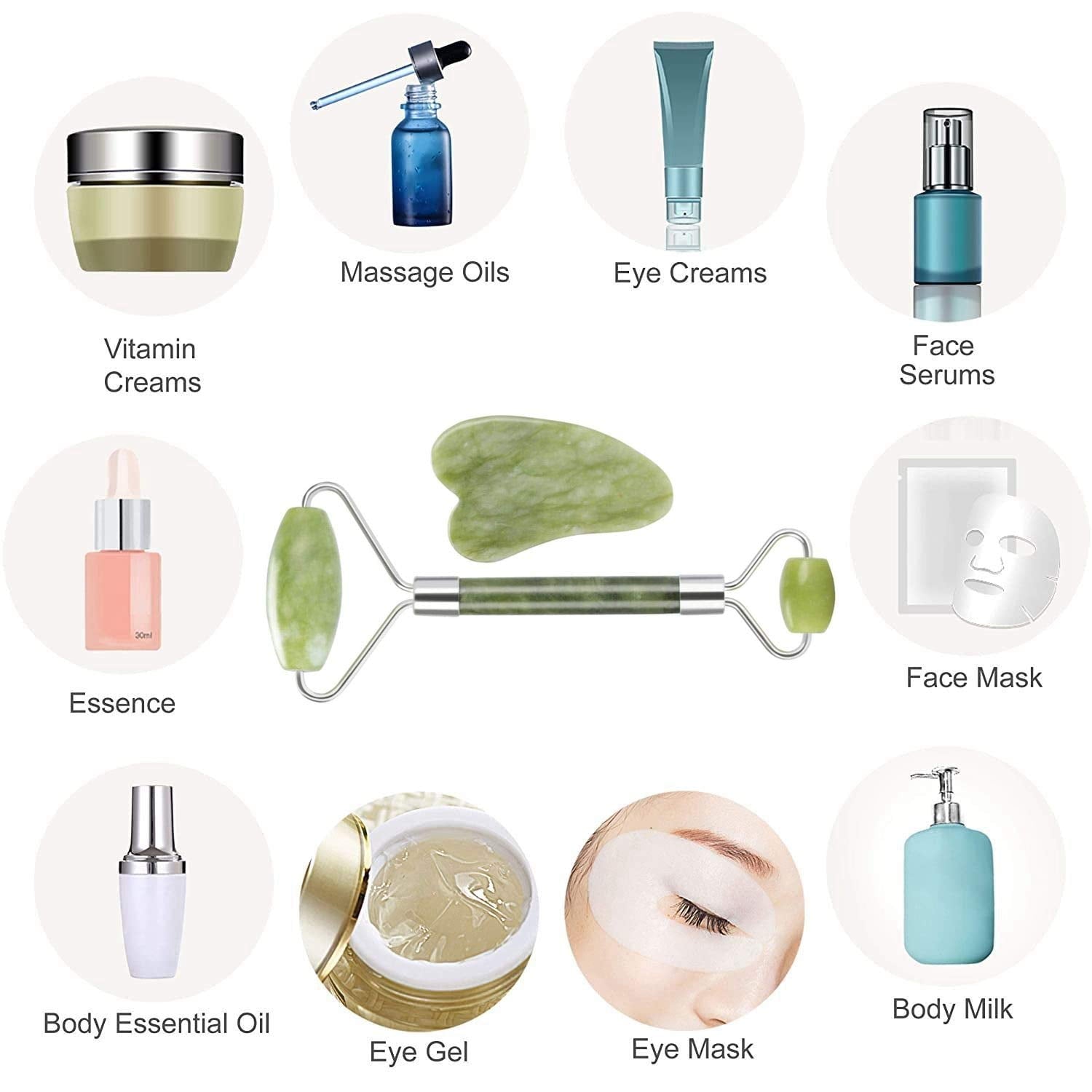 Jade Roller & Gua Sha Set Face Roller and Gua Sha Facial Tools for Skin Care Routine and Puffiness-Green