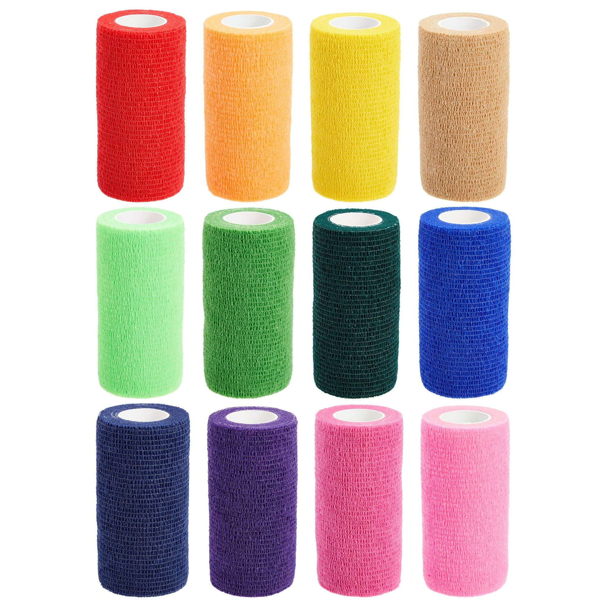 12 Pack Self Adhesive Bandage Wrap, 4 Inch x 5 Yards Elastic Cohesive Bandage, Flexible First Aid Medical Tape for Sports, Sprain Swelling and Soreness, Assorted Color