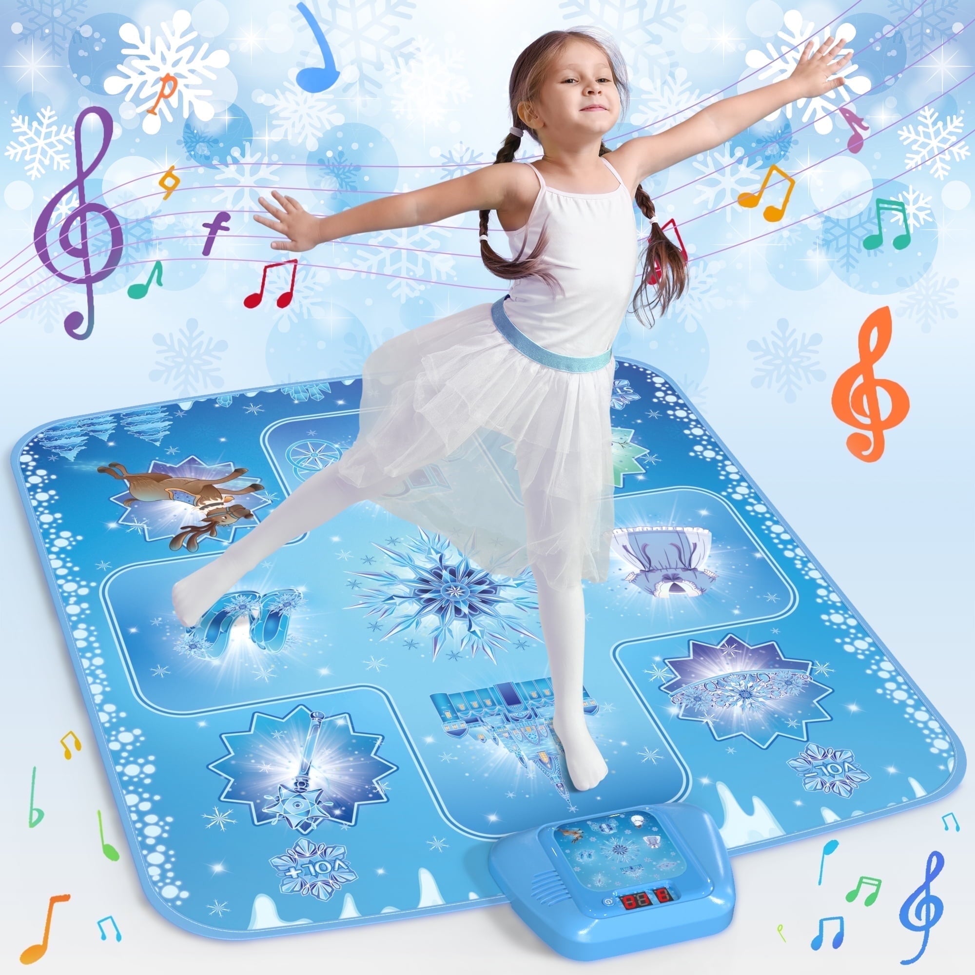 PERRYHOME Dance Mat - Frozen Toys for Girls Electronic Dance Pad with 5 Game Modes, Built-in Music, Touch Sensitive Light Up LED Kids Musical Mat, Christmas & Birthday Gift for Girls 3-12