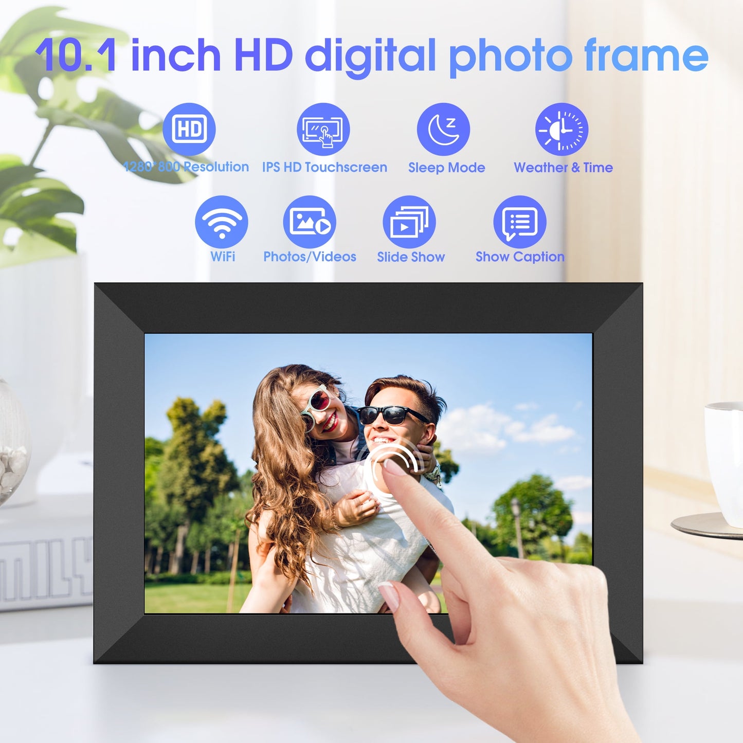 10.1 inch Digital Picture Frame, 32GB IPS Smart Digital Photo Frame with Wifi and App, SAuto-Rotate, Father's Day Gift