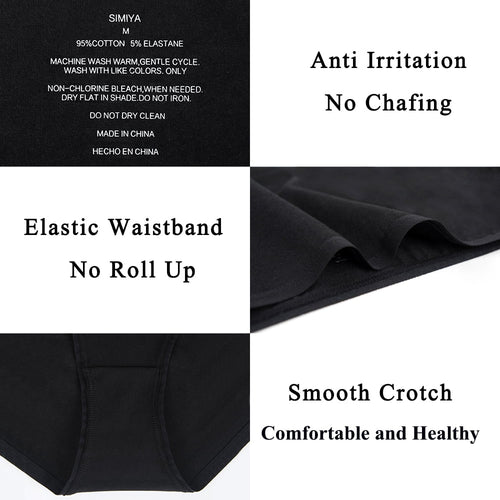 10 Pack Cotton Bikini Underwear for Women,Seamless Panties for Girls,Ladies Solid Soft Stretchy Briefs,Black,M