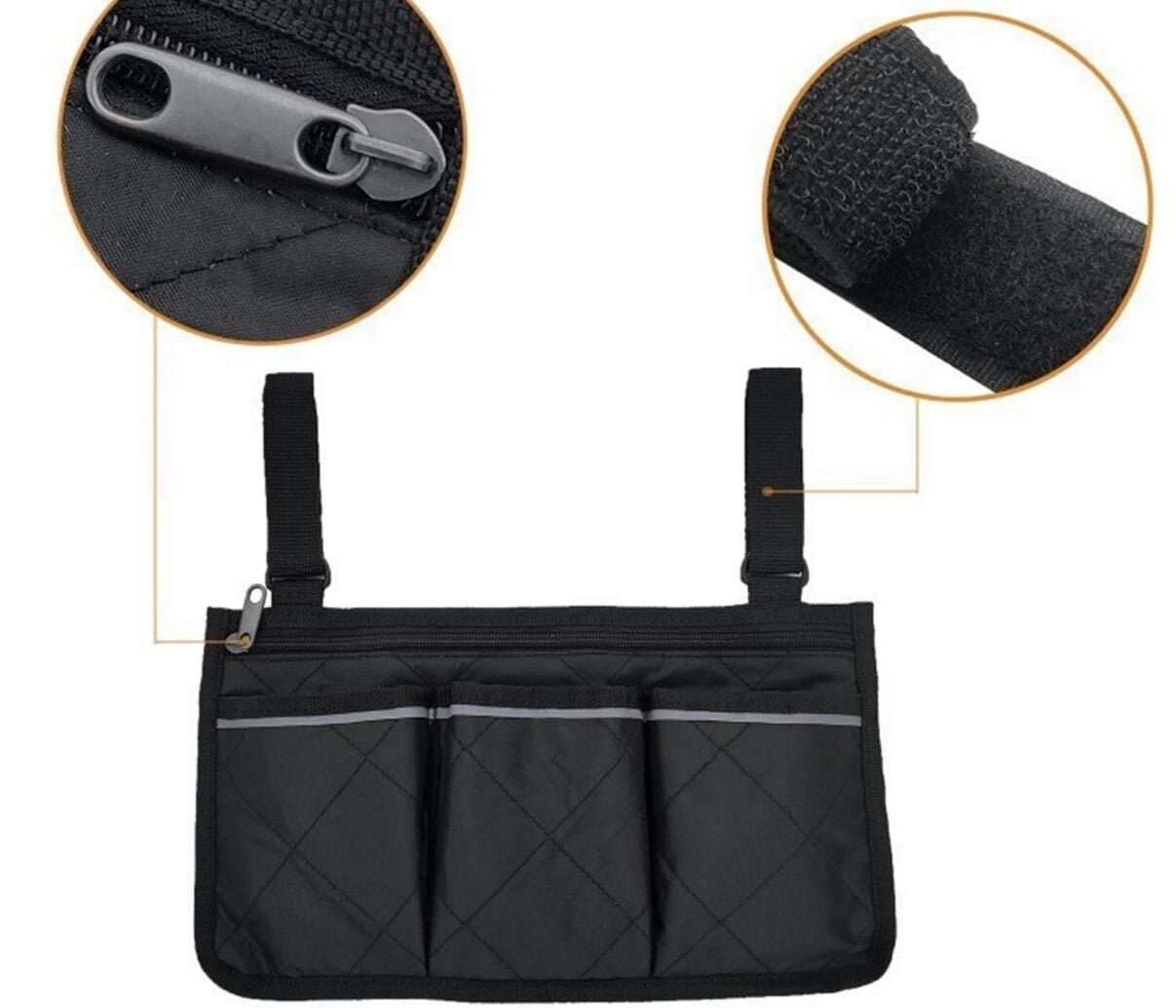 Wheelchair Side Bag with Cup Holder,Wheelchair Armrest Pouch Accessories,Mobility Scooter Power Wheelchair Armrest Tote Storage Bag