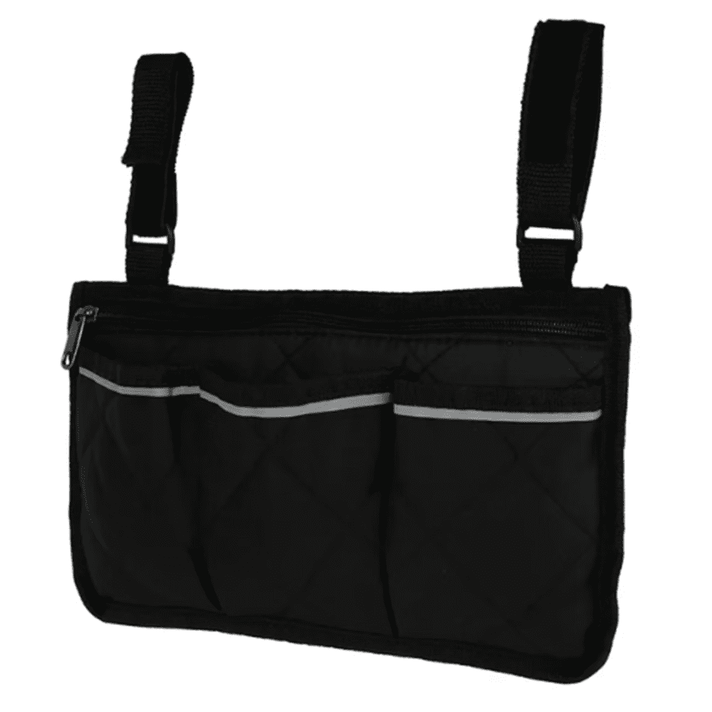 Wheelchair Side Organizer Storage Bag Armrest Pouch with Reflective Strip, for Most Wheelchairs, Walkers or Rollators (Black)
