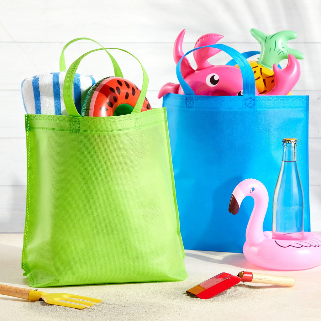 10 Pack Reusable Tote Bags with Handles for Shopping, Bulk Cloth Bags for Groceries (15x12.5 in, 5 Assorted Colors).