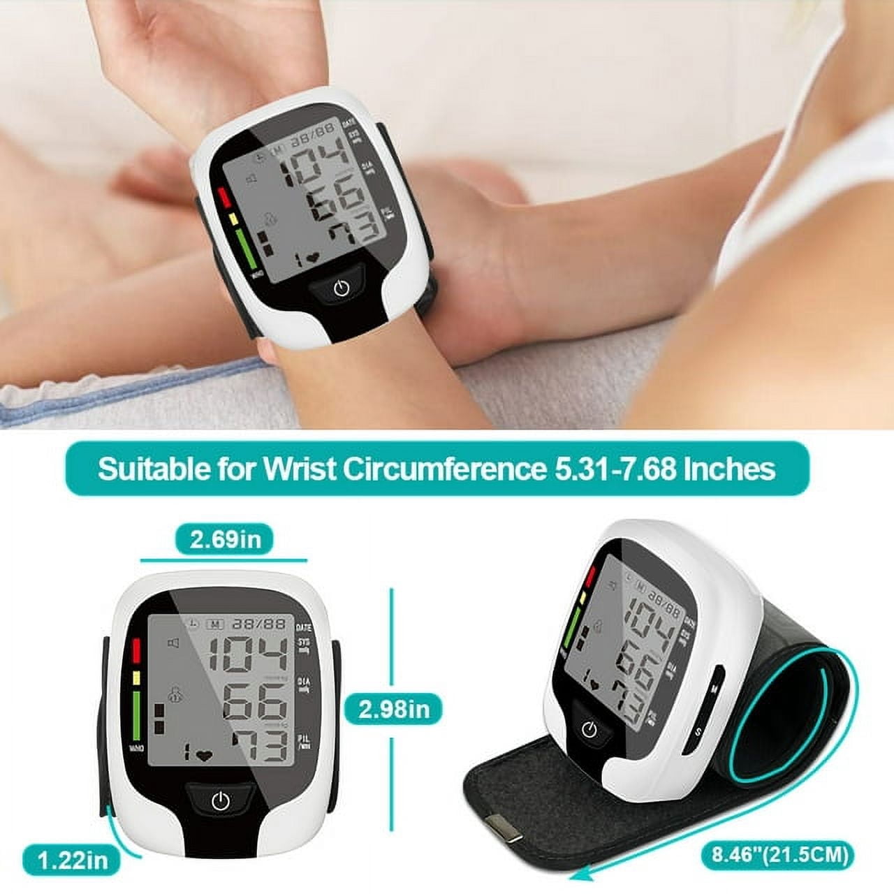 Blood Pressure Monitor,Automatic Large LCD Display Adjustable Wrist Cuff,Wrist BP Cuff for Adults