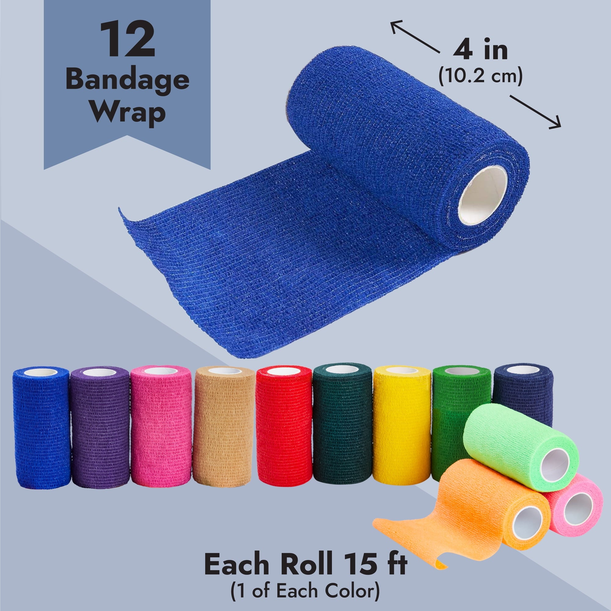 12-Rolls Self Adhesive Bandage Wrap, Vet Tape - 4 In x 5 Yds Breathable, Elastic Cohesive Wrap Tape for Wrist, Swelling, Sports, Tattoo (12 Bright Colors)