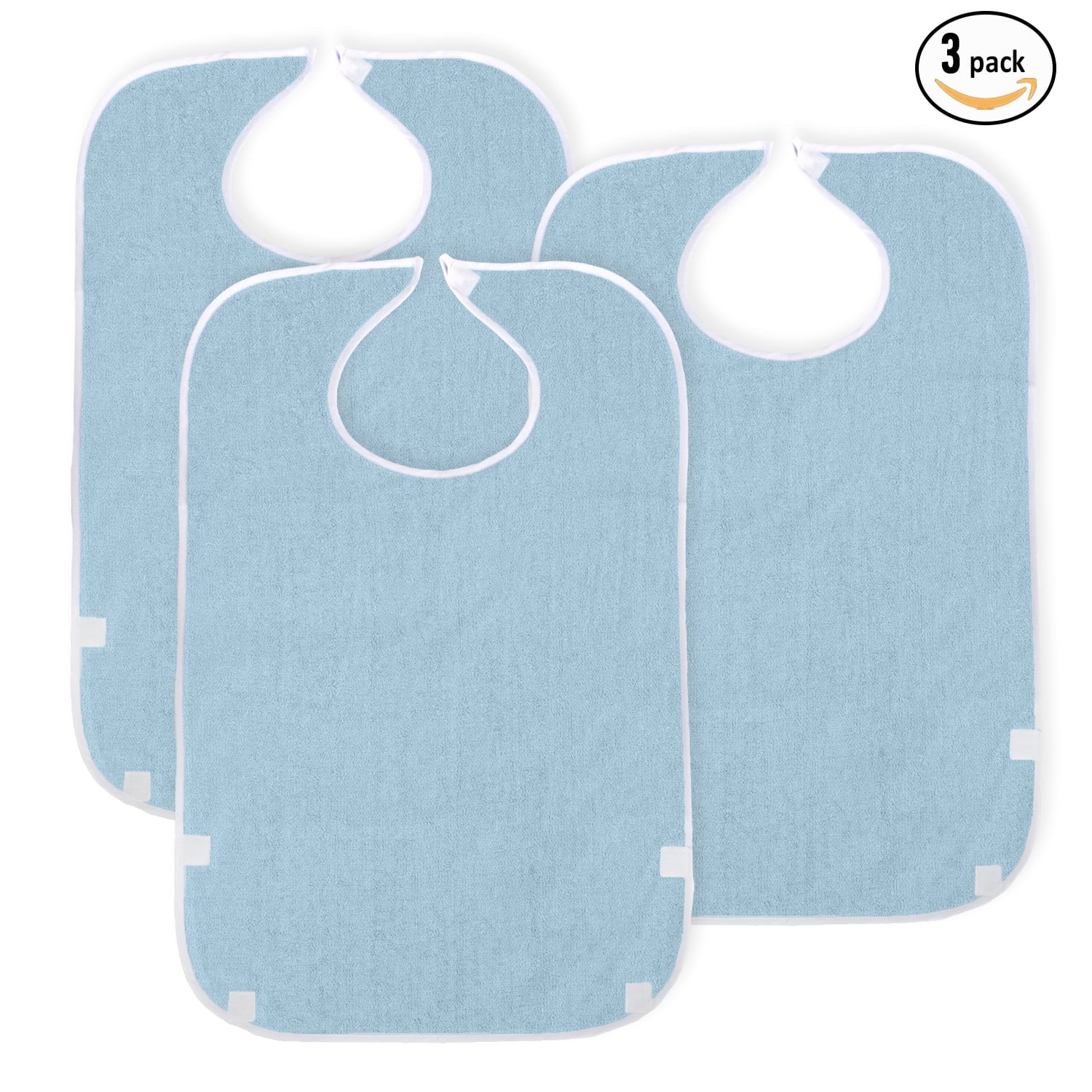 3 Pack Terry Cloth Bibs for Adults,Senior Citizens,Special Needs,and Hospice or Personal Care,Built-In Crumb Catcher and Clothing Protector,Washable and Reusable