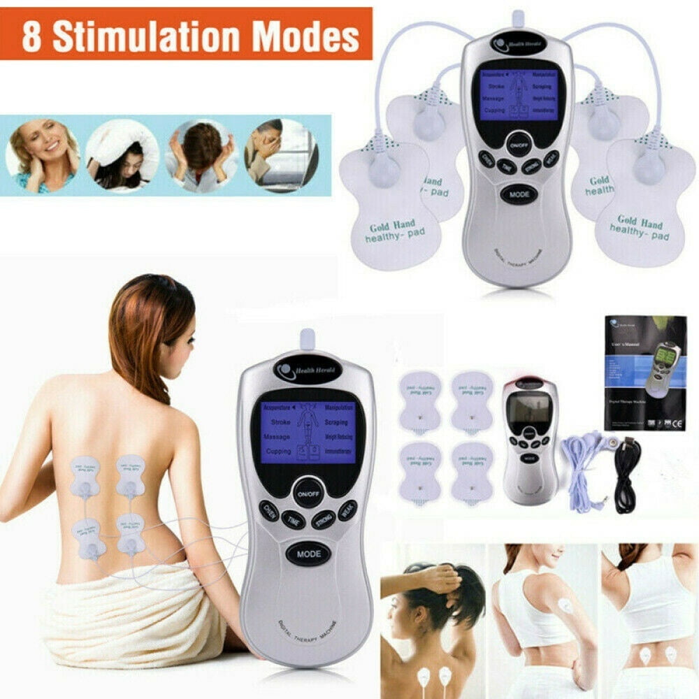 DISEN Digital Therapy Machine, Electric Therapy Massage Electronic Pulse Kit Dual-output 8 Modes with Electrode Pad (Massager+2Pairt Electrode Pad)