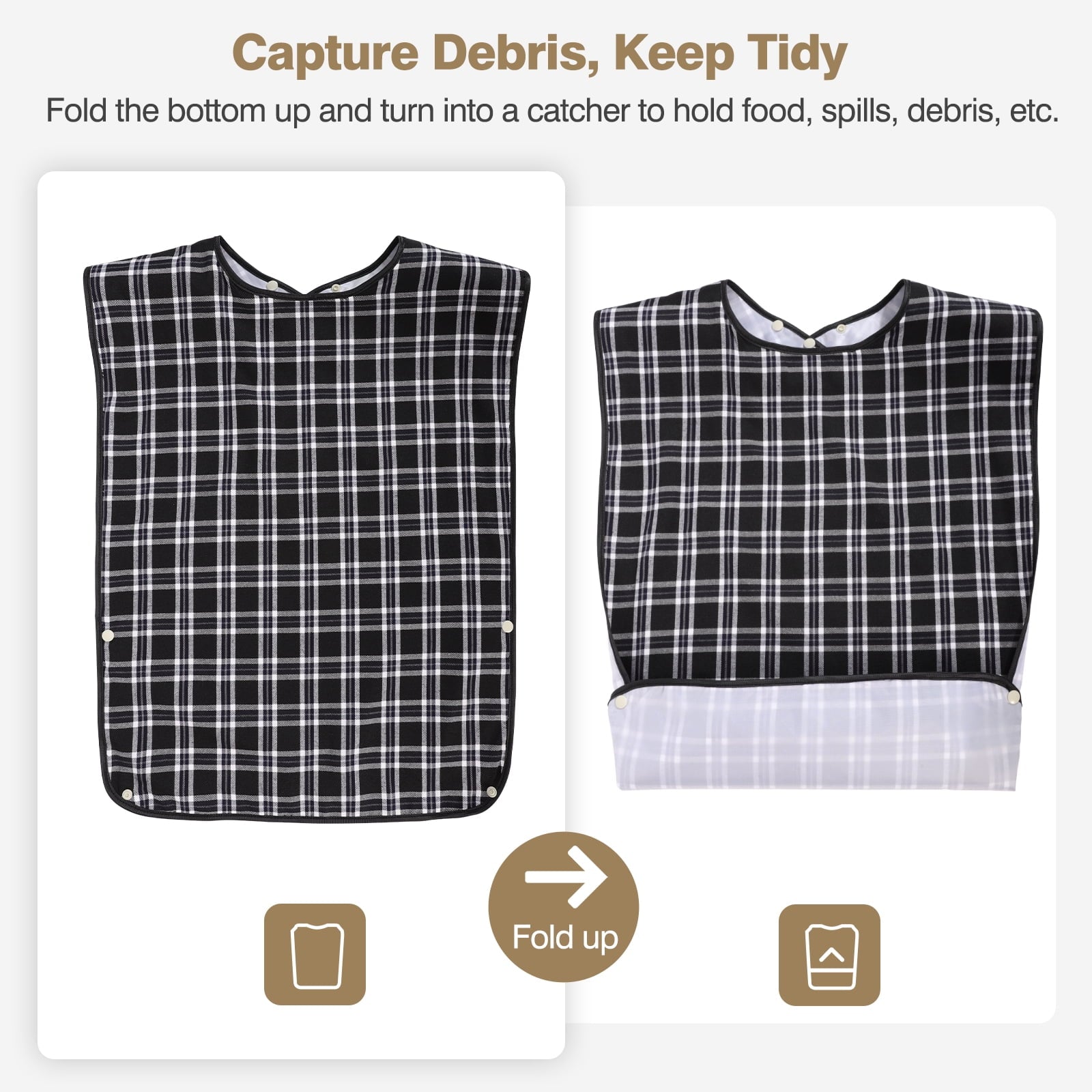 Adult Bibs Washable Waterproof Clothing Protector with Crumb Catcher for Men Women Elderly,Upgraded Polyester