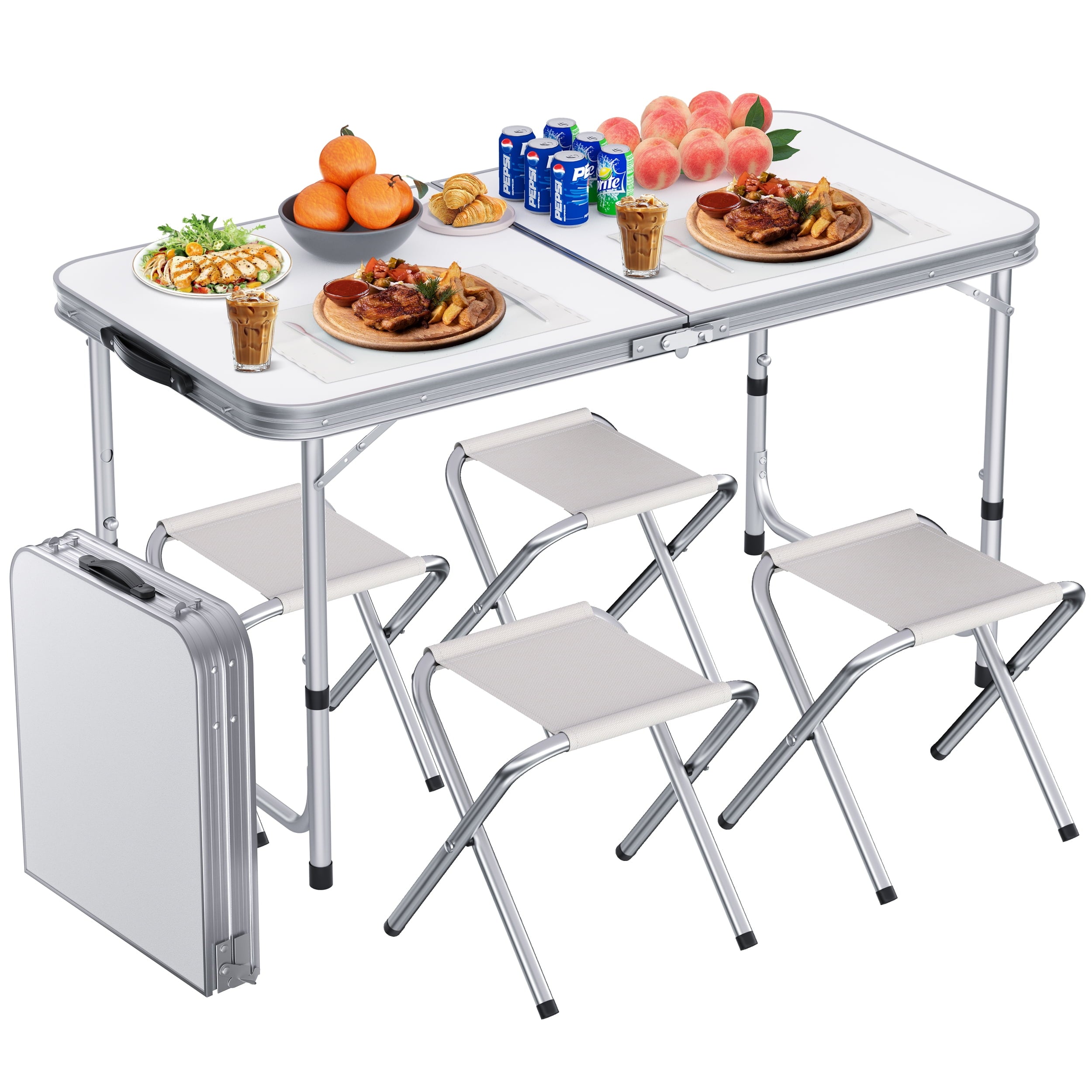 FANCYBANT Folding Camping Table Lightweight Desk Table  4pcs Folding camping stool