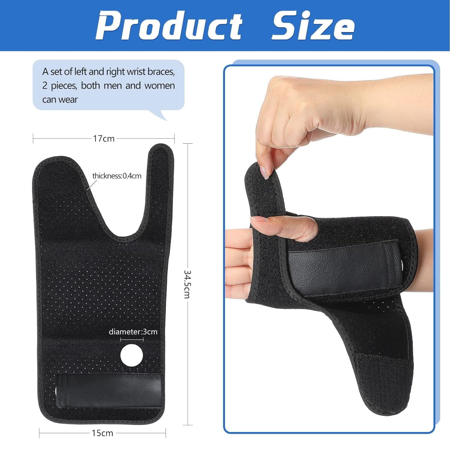 2 Pieces Carpal Tunnel Wrist Braces for Night Wrist Sleep Support Brace Wrist Splint Stabilizer and Hand Brace Cushioned to (Breathable Style, Black Right and Left)