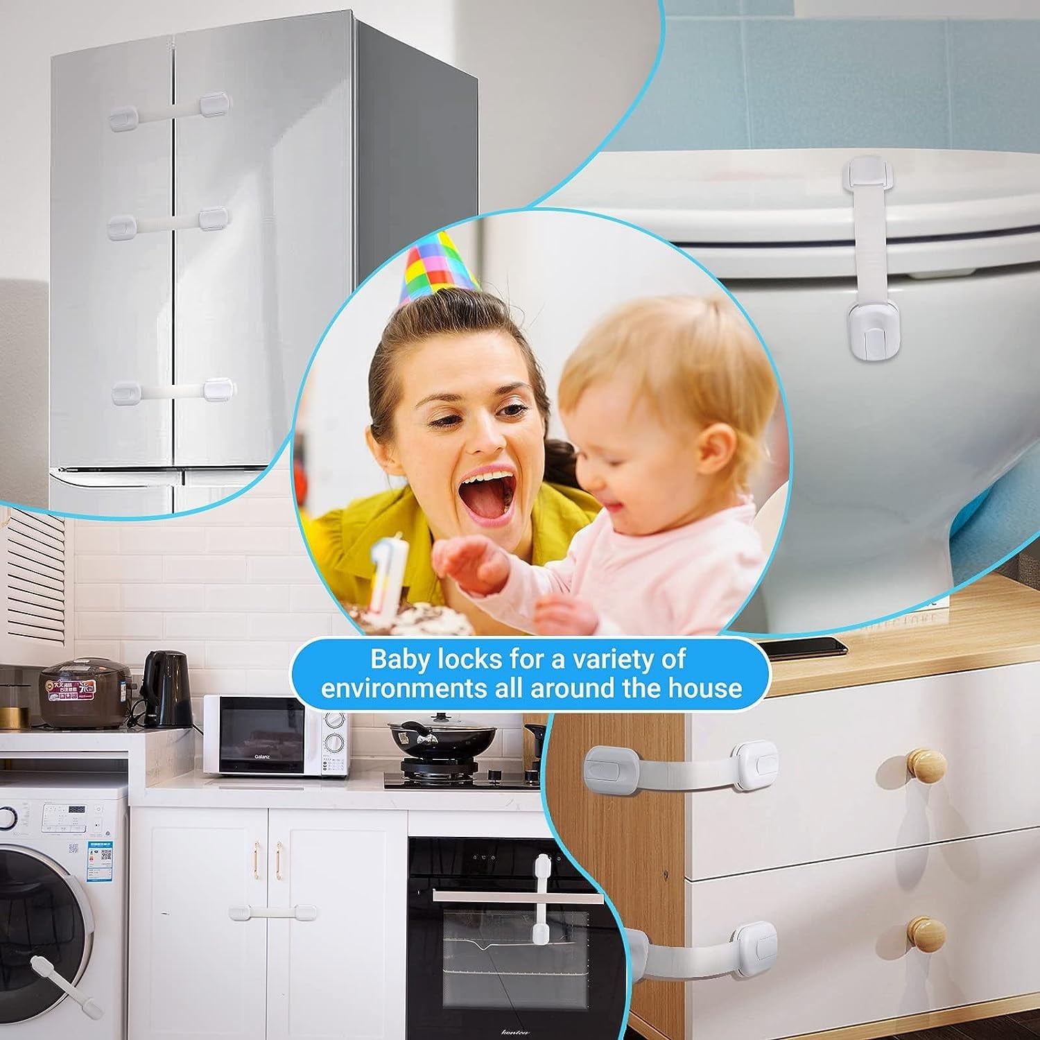 Baby Proofing Cabinet Locks Child Safety Buckle Kit White 10 Pack Strap Secure Baby Lock Kidproof