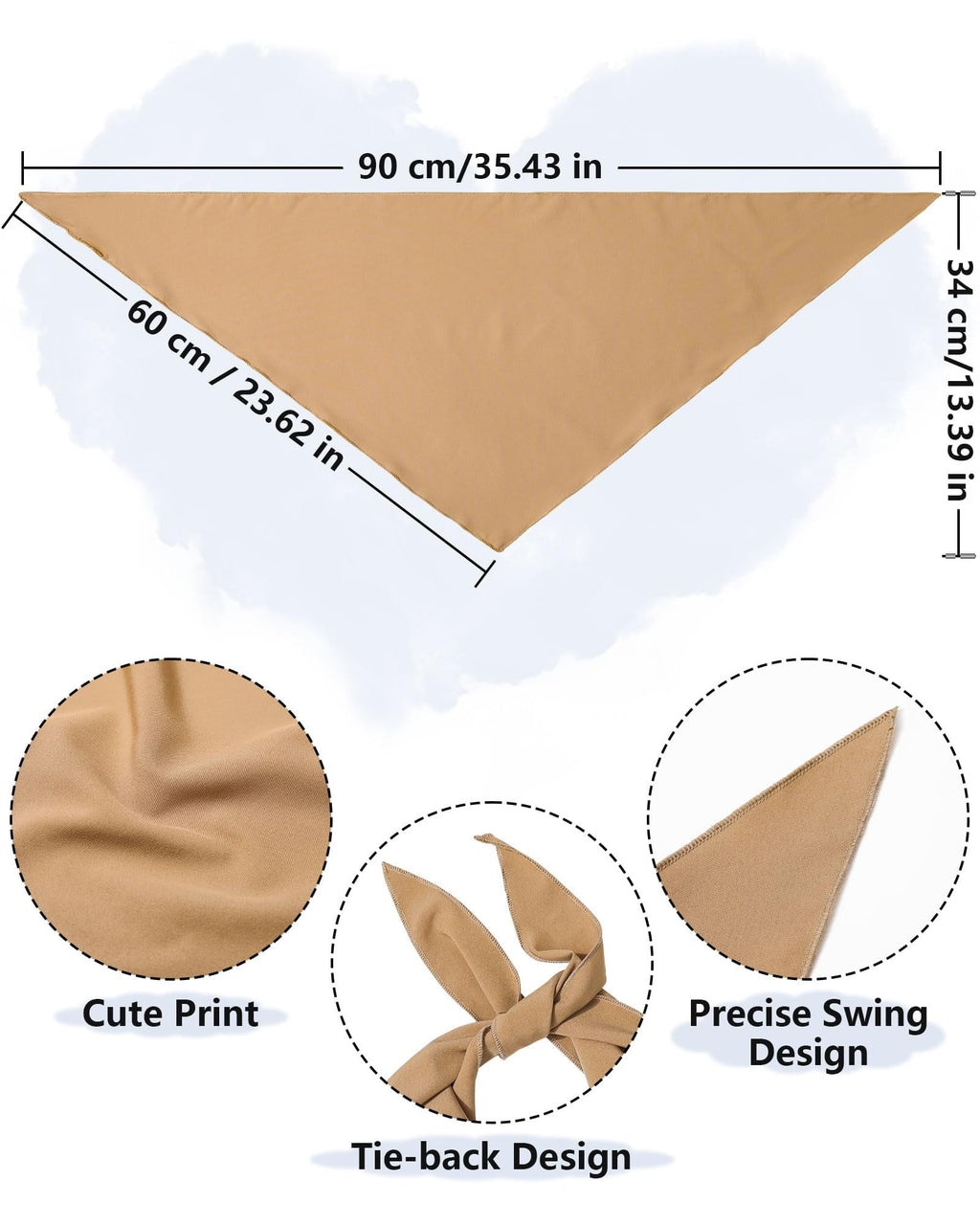 ZOUYUE 3Pcs Floral Hair Bandanas Chiffon Head Kerchief for Women Girls Boho Hair Scarf Headband Bandana Daisy Lace Head Scarf (Solid Color - Beige/Khaki/Brown)