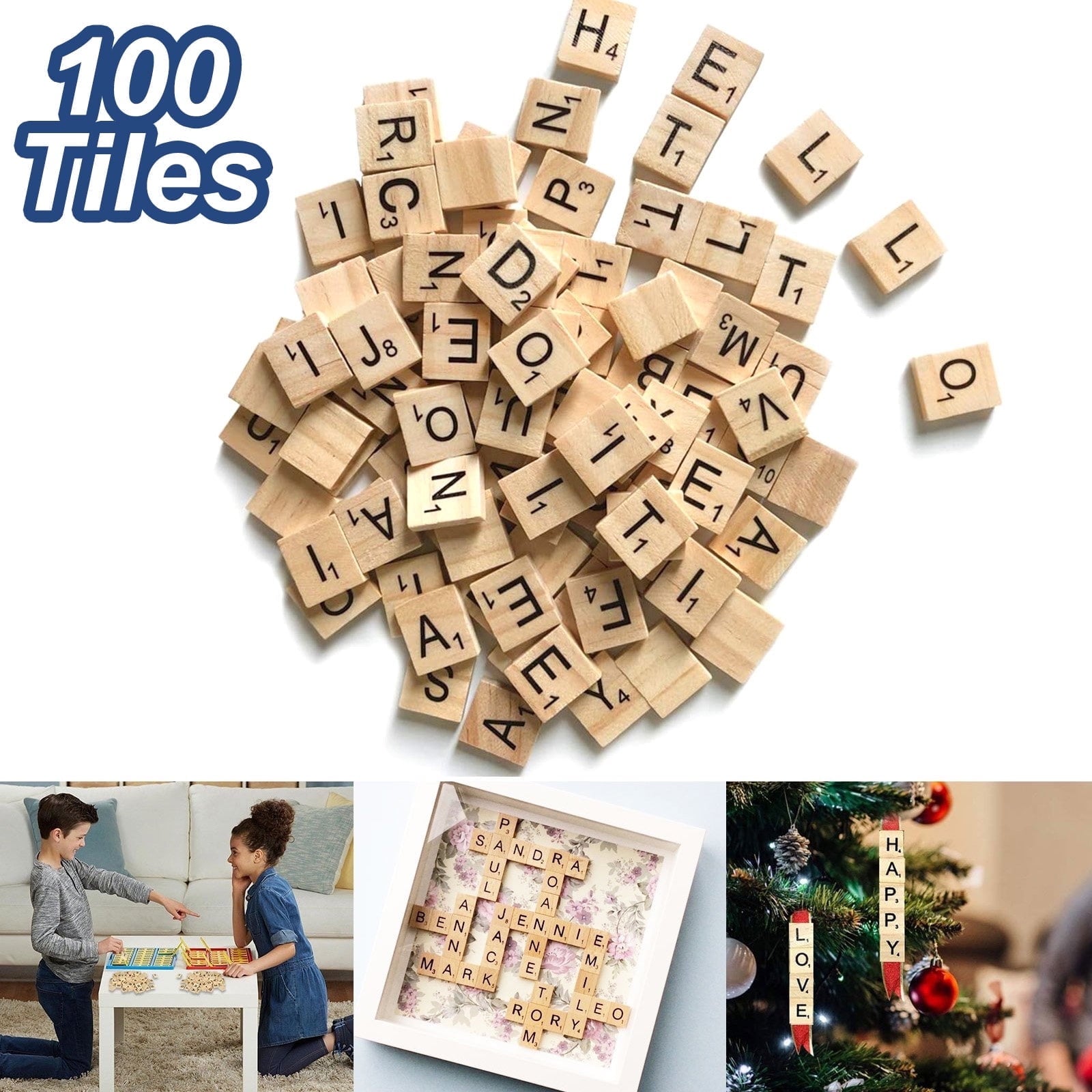 100pcs Wood Letter Tiles, DISEN Wooden Scrabble Tiles A-Z Capital Letters for Crafts, DIY Wood Gift Decoration, Education Games Craft Letters for Crafts, Pendants, Spelling, Wall Decor