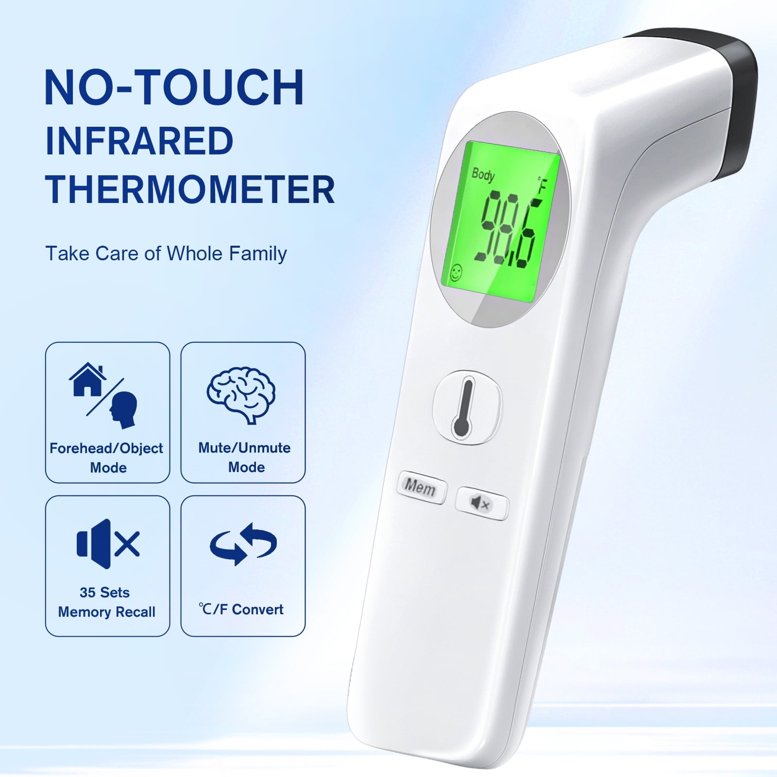 DISEN Forehead Thermometer for Adults and Kids,Baby Thermometer with 35 Memory & Mute Function,No-Touch Infrared Thermometer with LED Display, Ideal for the Whole Family