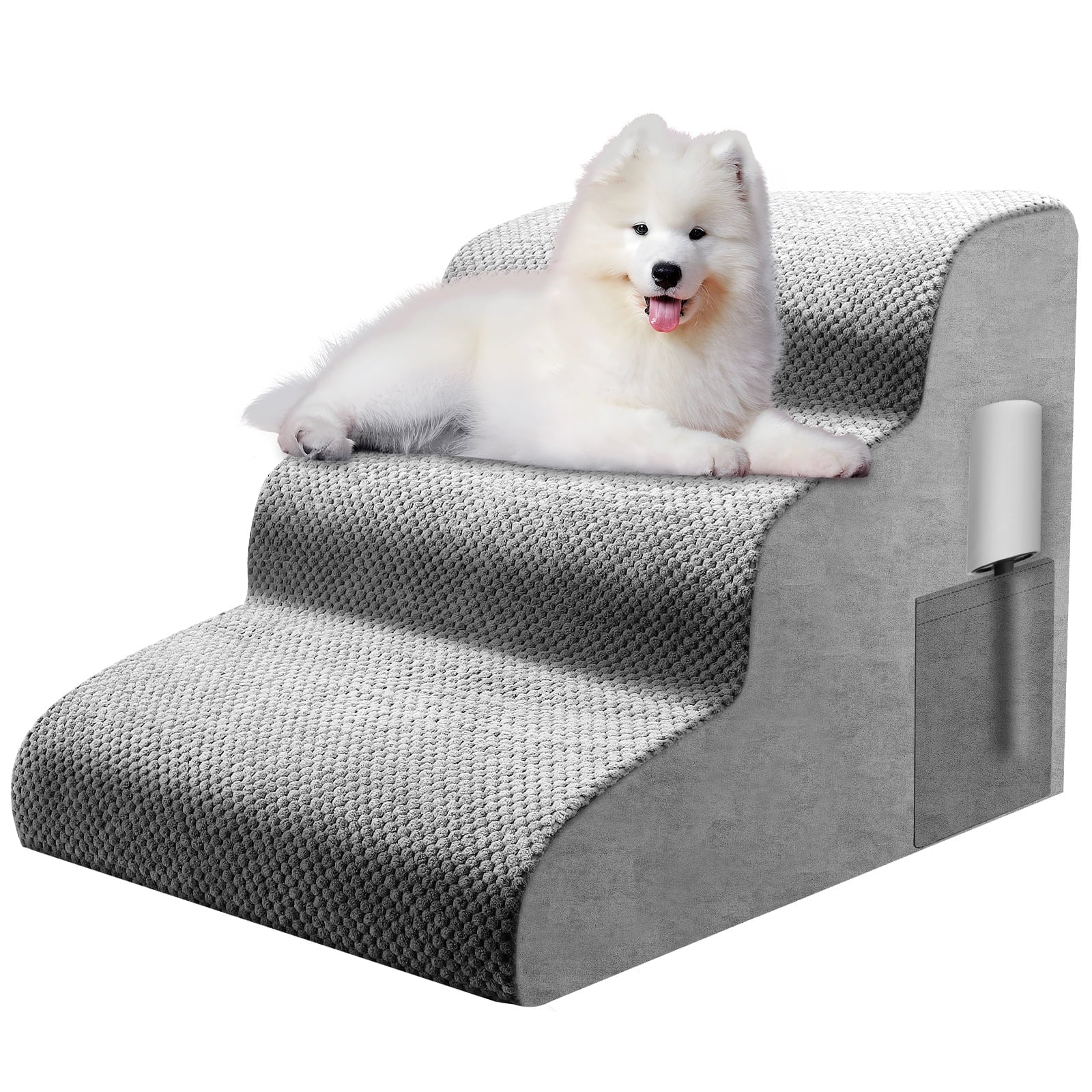 AMTPM  Dog Stairs for Small Dogs Pet Stairs for Bed and Sofa Dog Stairs Non-Slip Plush Cover Washable Cat Stairs Dog Ramp Made of Sponge 3 Steps (40 cm High) I45