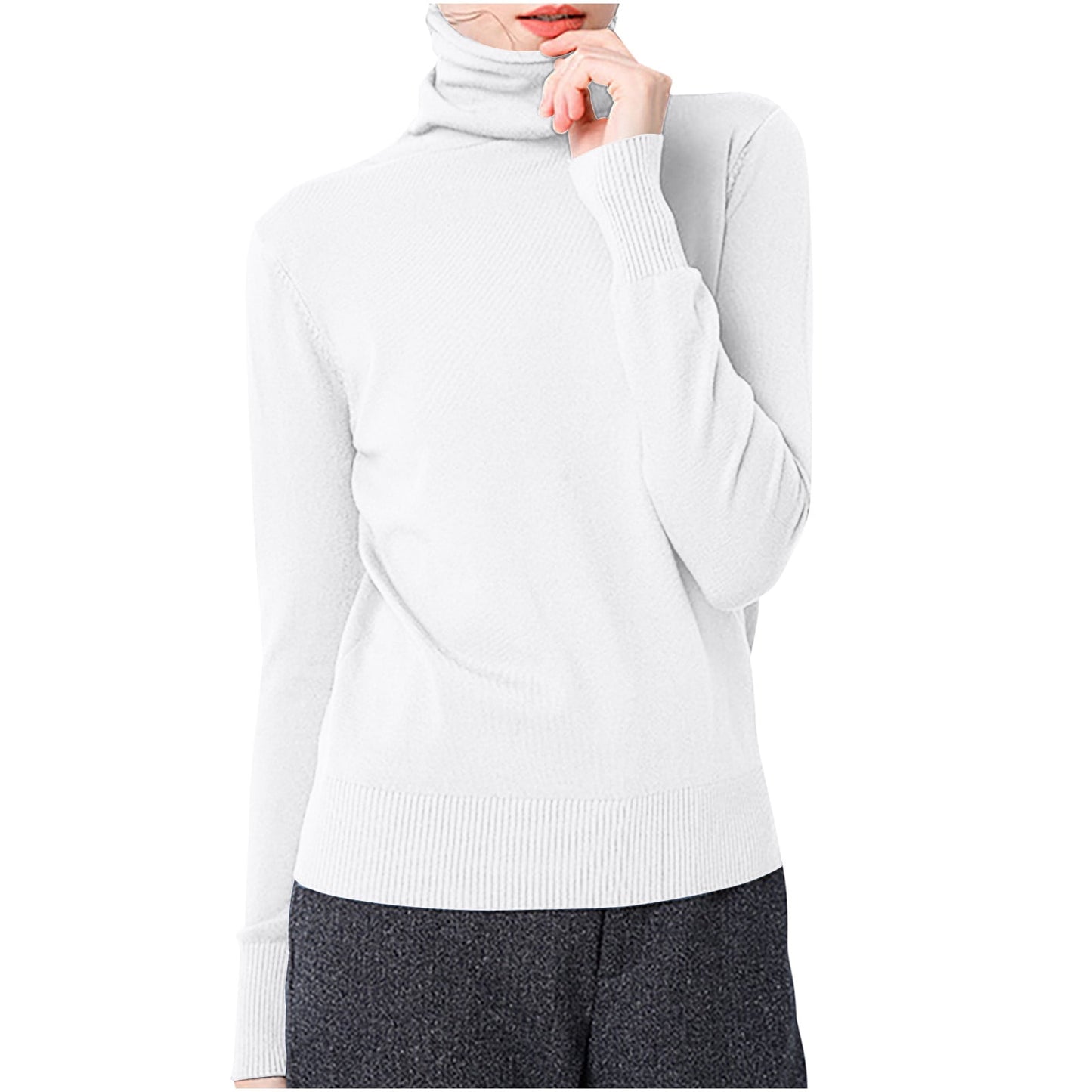 AherBiu Winter Tops for Women Turtleneck Long Sleeve Knitted Cotton Blouse Pullover Basic T Shirts