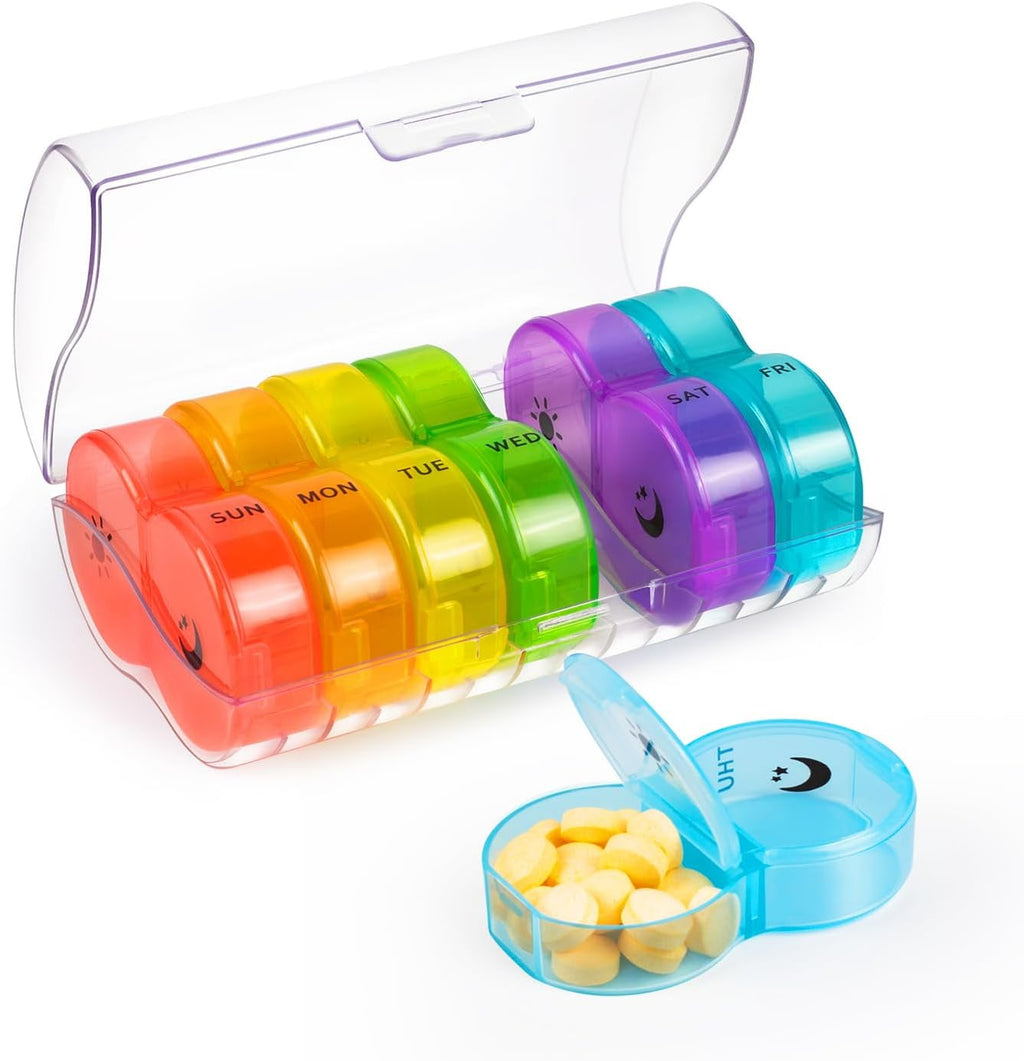 Am Pm Pill Organizer 7 Day, Large 7 Day Pill Case, Daily Pill Box Easy to Open, Travel Pill Organizer