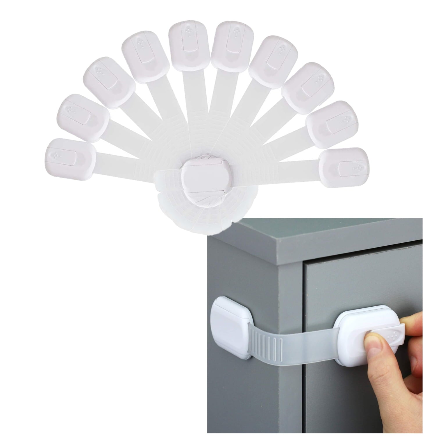 Baby Child Safety Strap Locks for Fridge, Cabinets, Drawers, Dishwasher, Toilet, Adhesives No Drilling (8 Count)