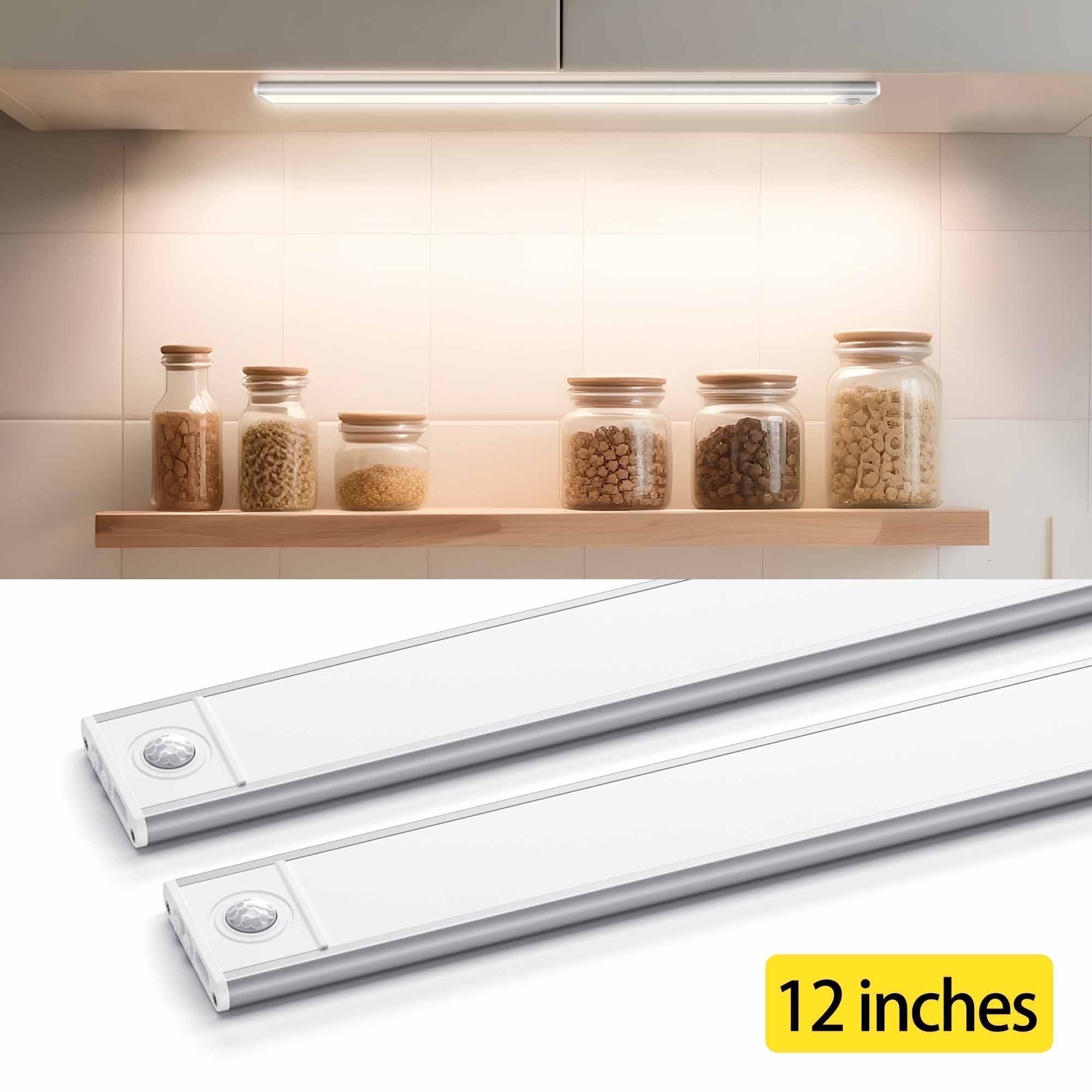 Under Cabinet Lighting 12 Inches, Wireless Rechargeable Motion Sensor Light Indoor with 3 Color Temps, 81 LED Closet Lights for Kitchen, Pantry, Stairs, 2 Pack