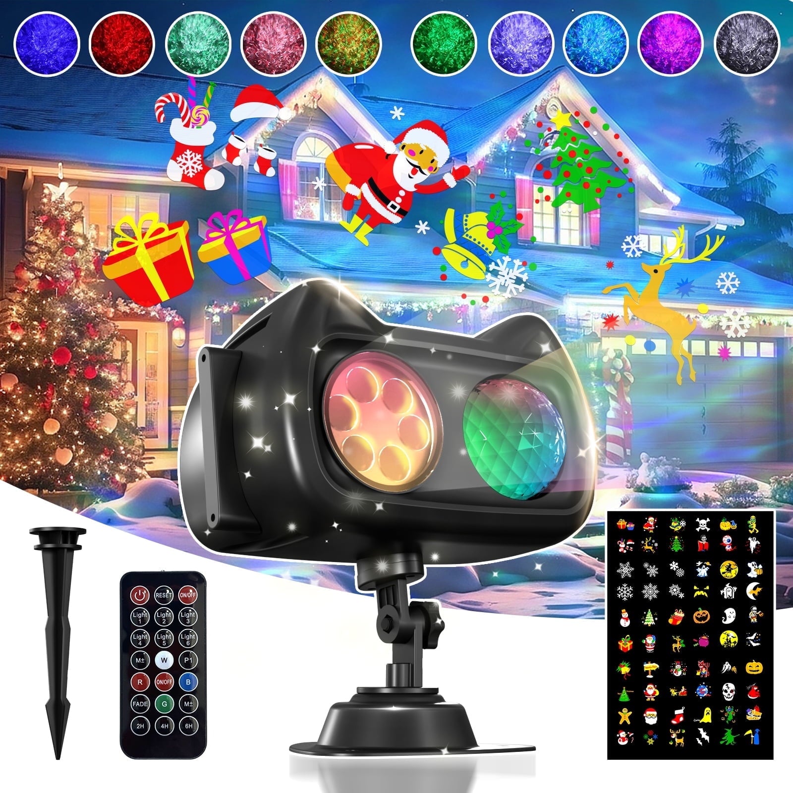 Christmas Projector Lights Outdoor/ Indoor, 2-in-1 HD Remote Control 60 Pattern Led Holiday Projector Light, Waterproof for Garden and Party Decorations
