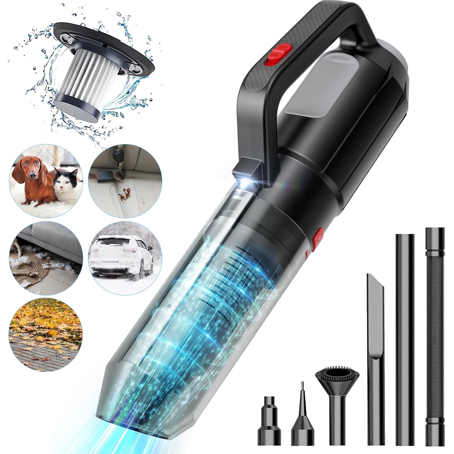 Cordless Hand Vacuum Cleaner, 12.6V Portable Car Vacuum Cleaner Rechargeable 3 in 1 Cordless Vacuum Air Blower and Hand Pump Wet Dry Handheld Vac with LED Light for Car Clean