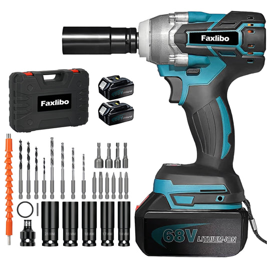 Cordless Impact Wrench, 1/2" Cordless Impact Gun w/ 2x 5.55Ah Battery, 2h Fast Charger & 6 Sockets, 3300RPM Power Impact Driver for Car/DIY Furniture