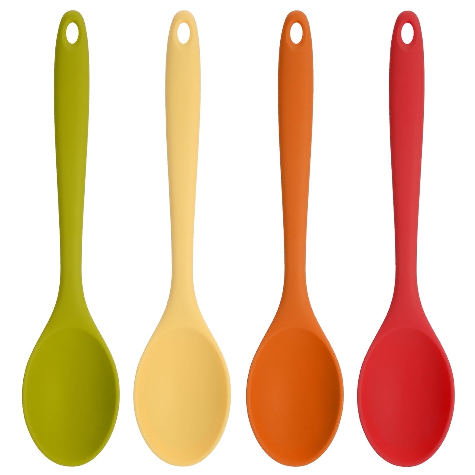 DISEN 4 Pcs Large Silicone Mixing Spoon Set, 10.82*2.36 inch Heat Resistant Colored Mixing Spoons, Non-stick Basting Spoon for Kitchen Cooking, Mixing, Baking, Serving and Stirring