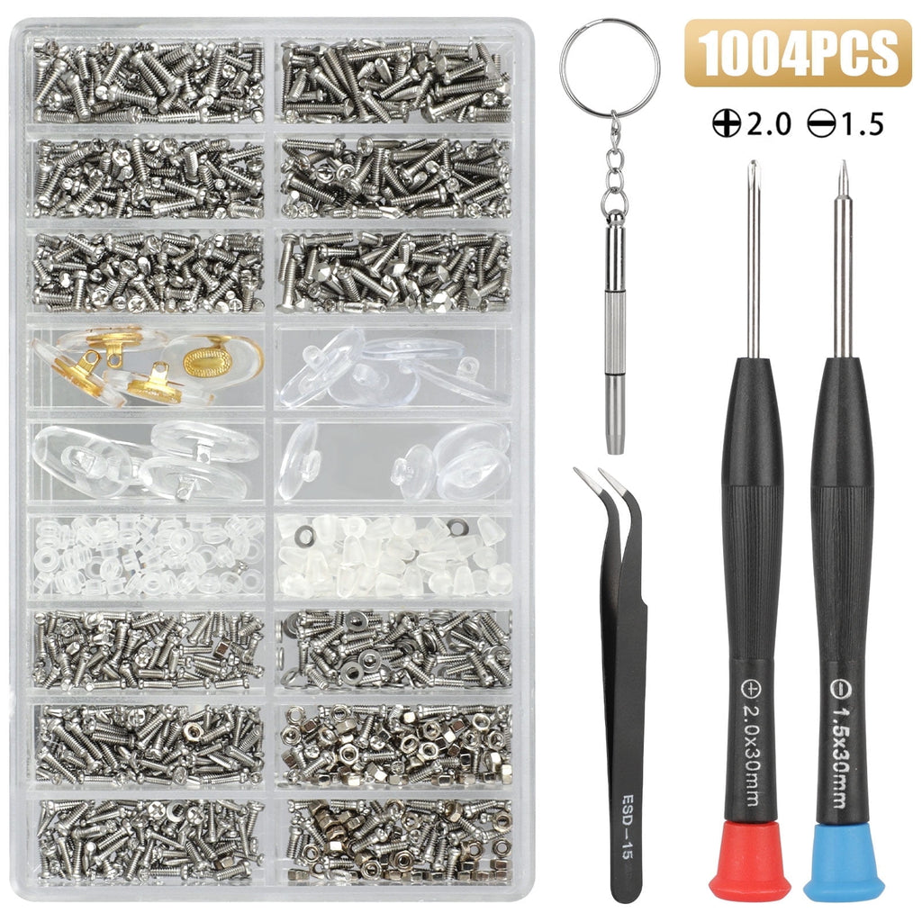 DISEN Eyeglass Repair Kit, Precision Glasses Screws and Nuts, Nose Pads Set with Tweezer, for Spectacles, Watch, Clock