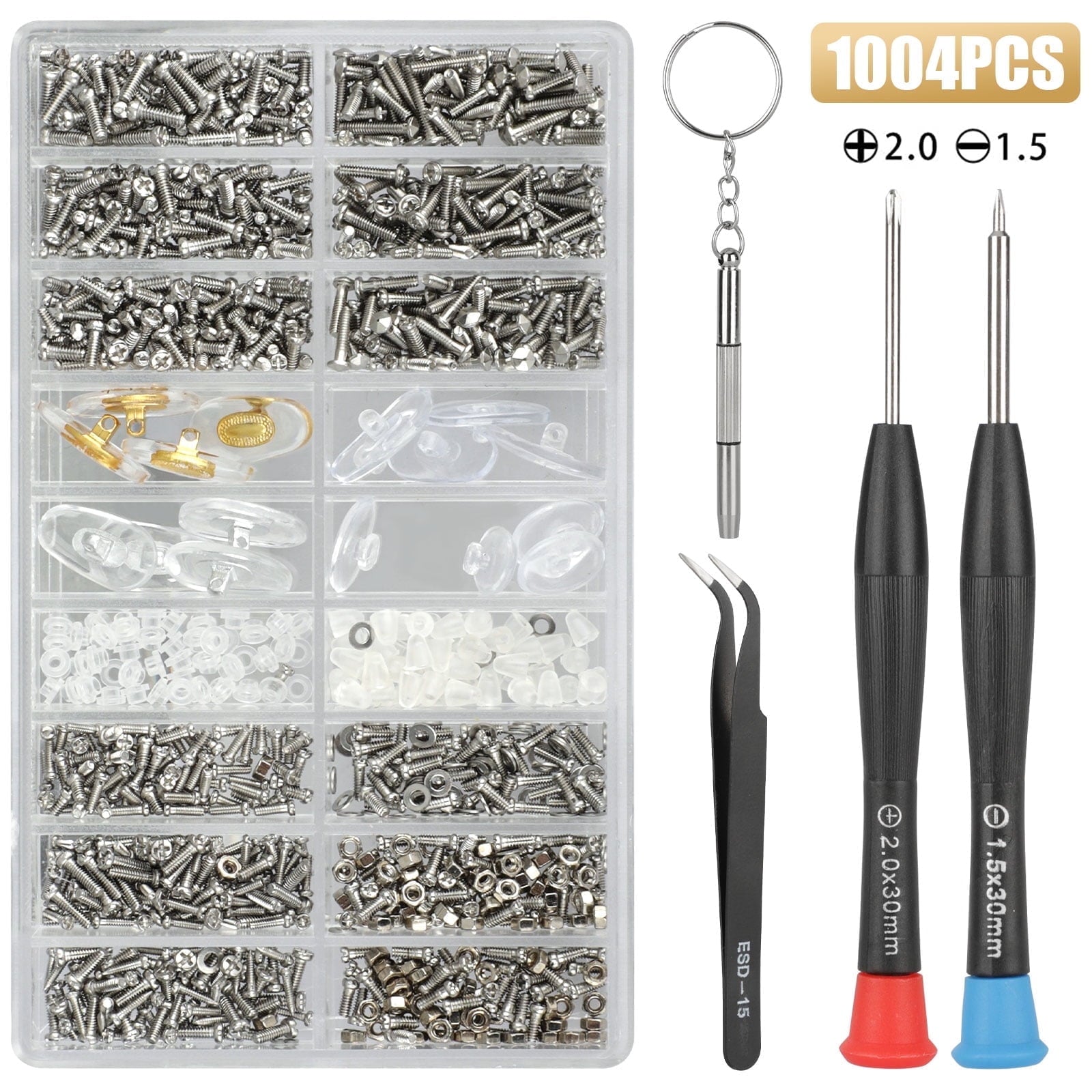 DISEN Eyeglass Repair Kit, Precision Glasses Screws and Nuts, Nose Pads Set with Tweezer, for Spectacles, Watch, Clock